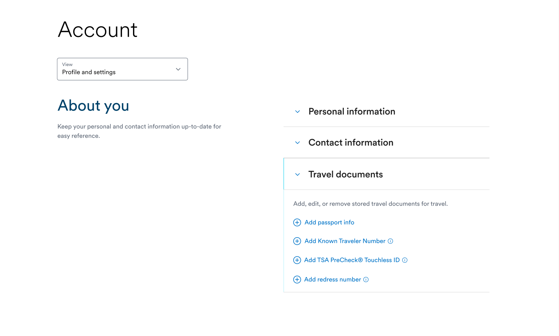 A screen capture showing the profile section of My Account.