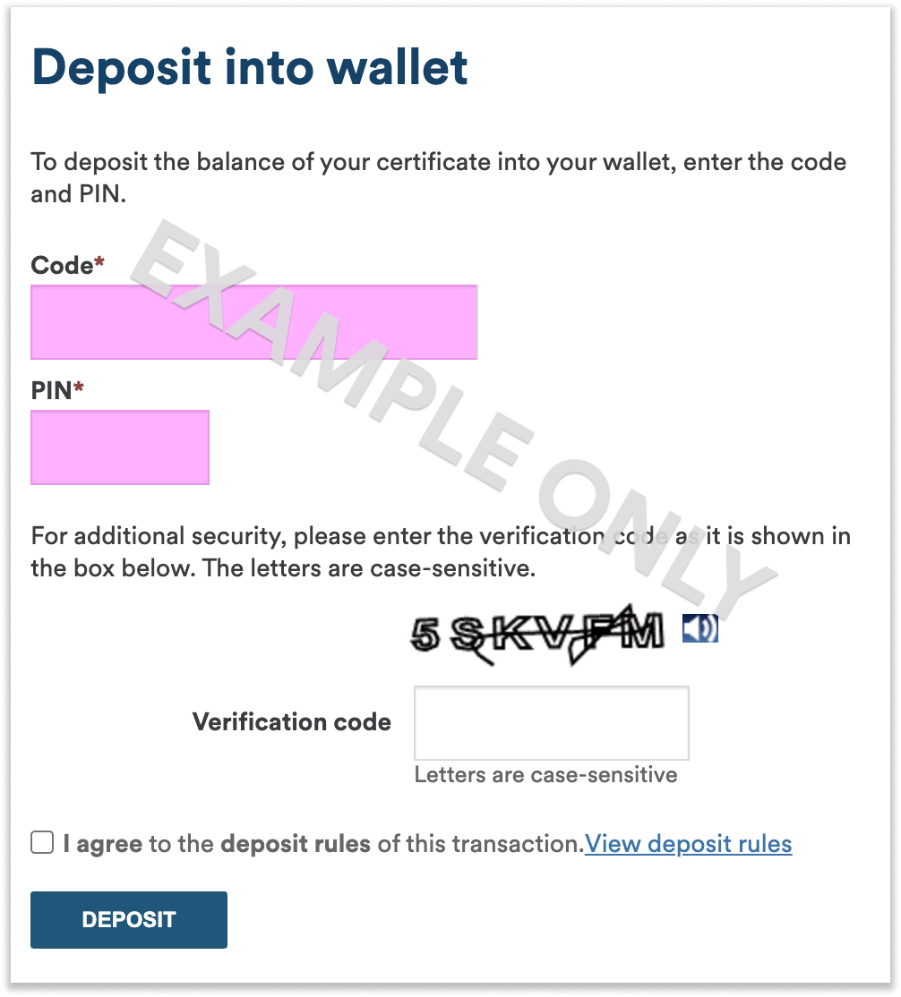 Deposit into wallet example