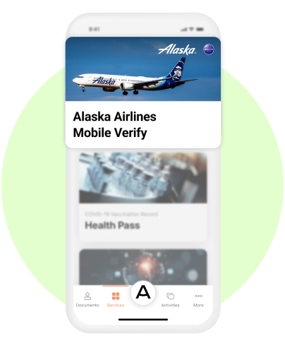 Alaska Airlines mobile verify screen for international travel.