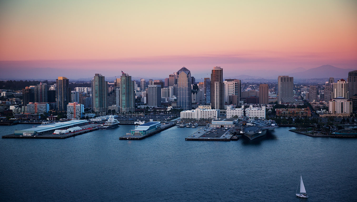 The San Diego skyline and waterfront along San Diego Bay