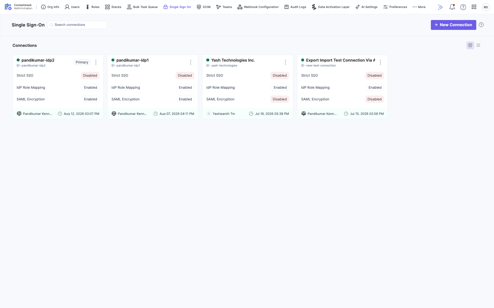 The Single Sign-On page in Administration