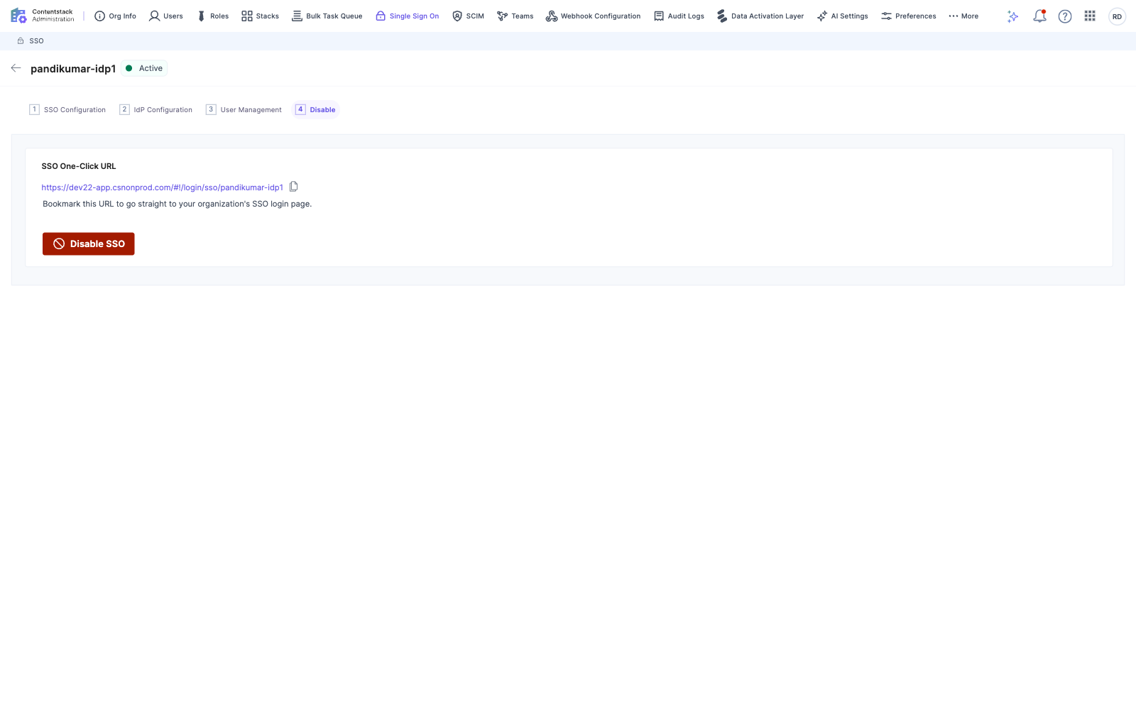 The Disable SSO tab