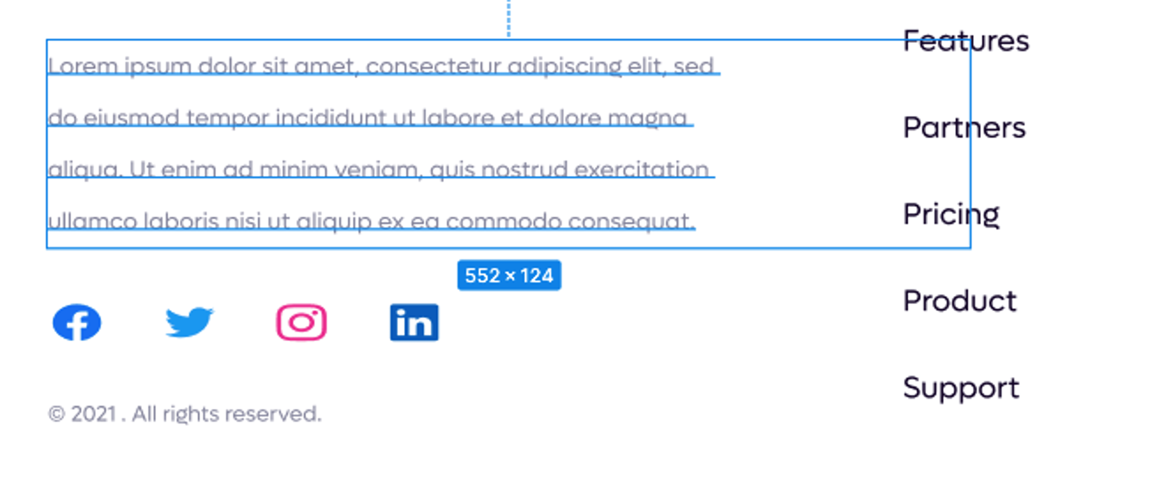 Two design layouts side by side — left shows text overlapping a button; right shows the same layout with proper padding between text and design elements.