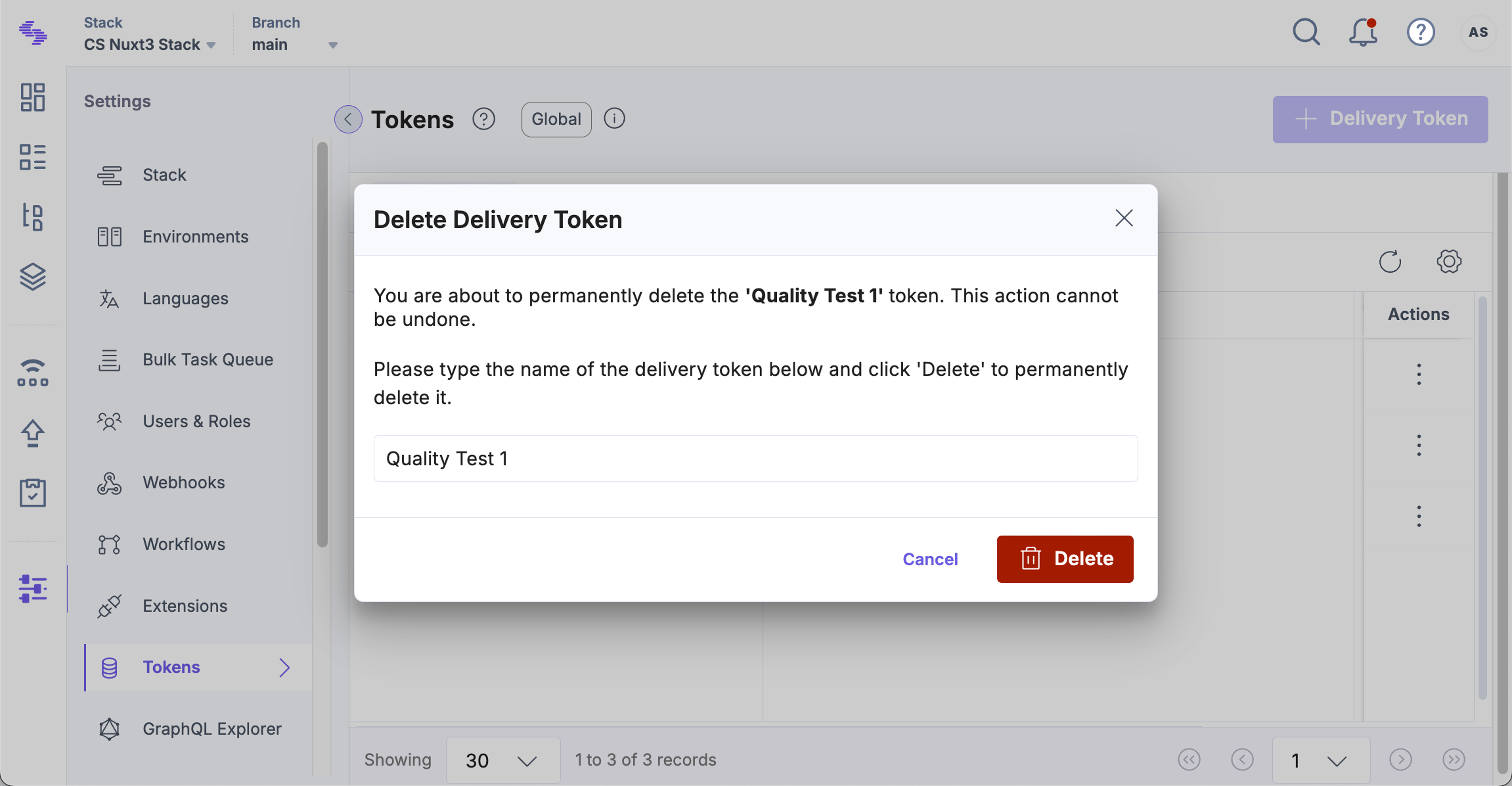 Delete confirmation modal