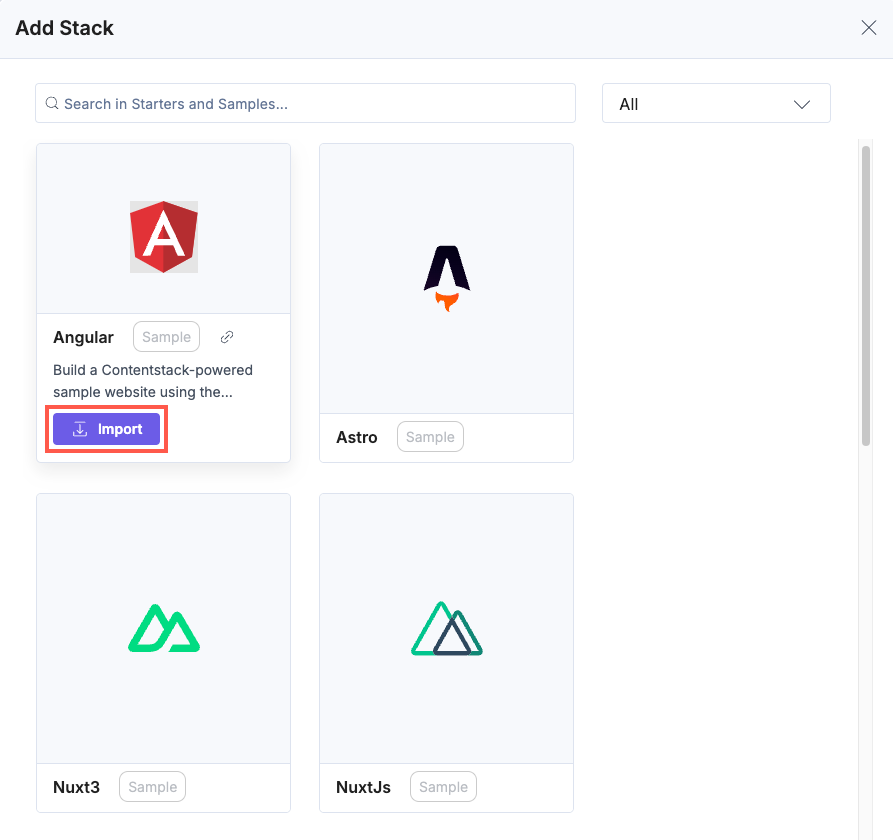 Add Stack modal