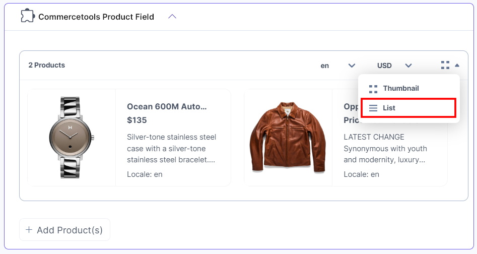 Commercetools-Product-Added-View-Options