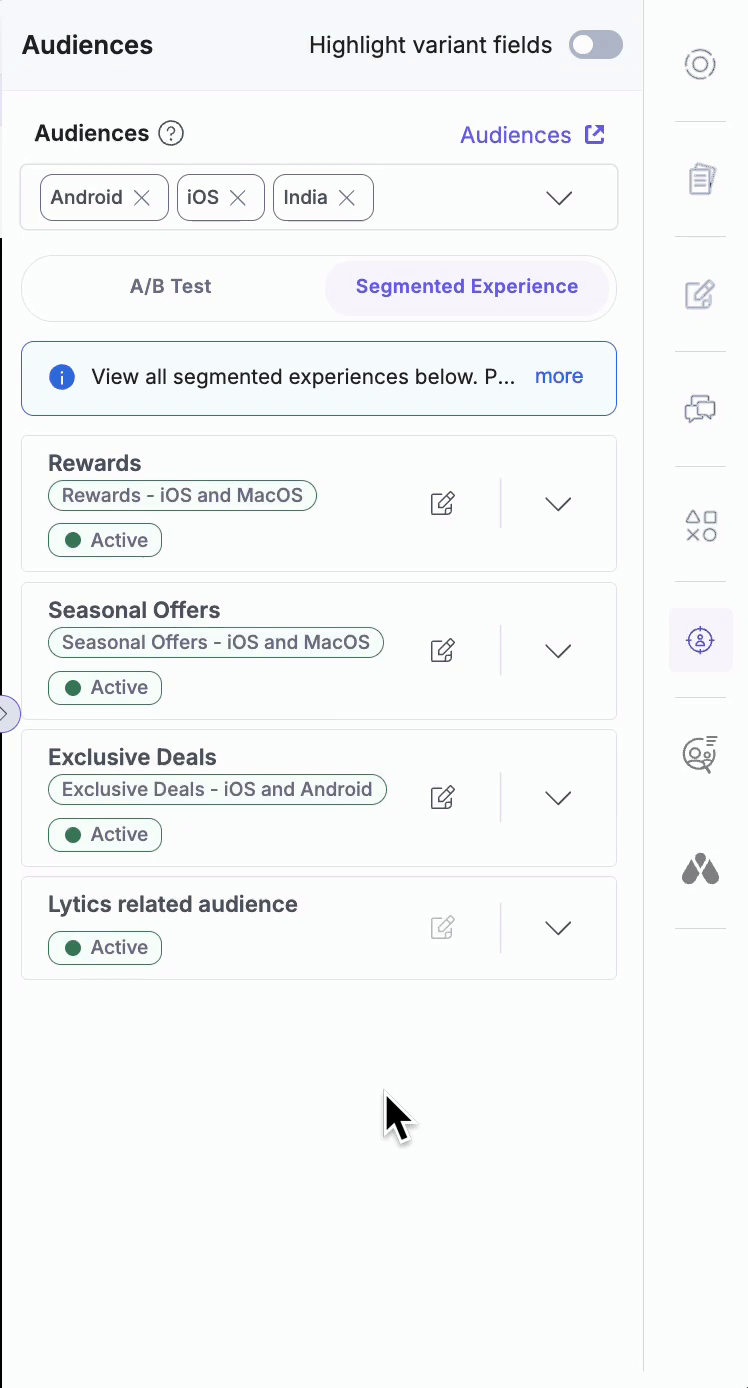 Variant fields highlighted in Visual Builder