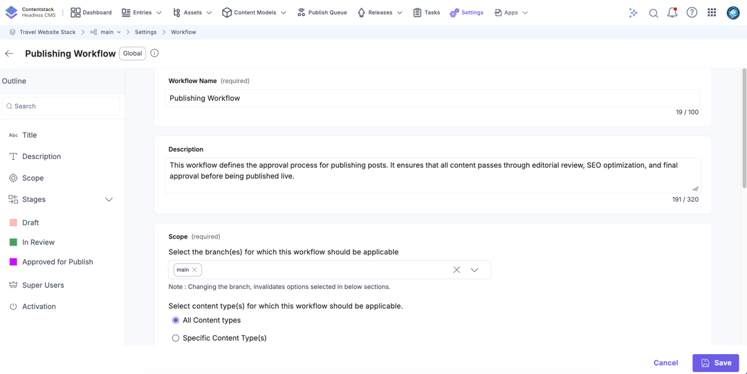 Create Workflows and Stages | Contentstack