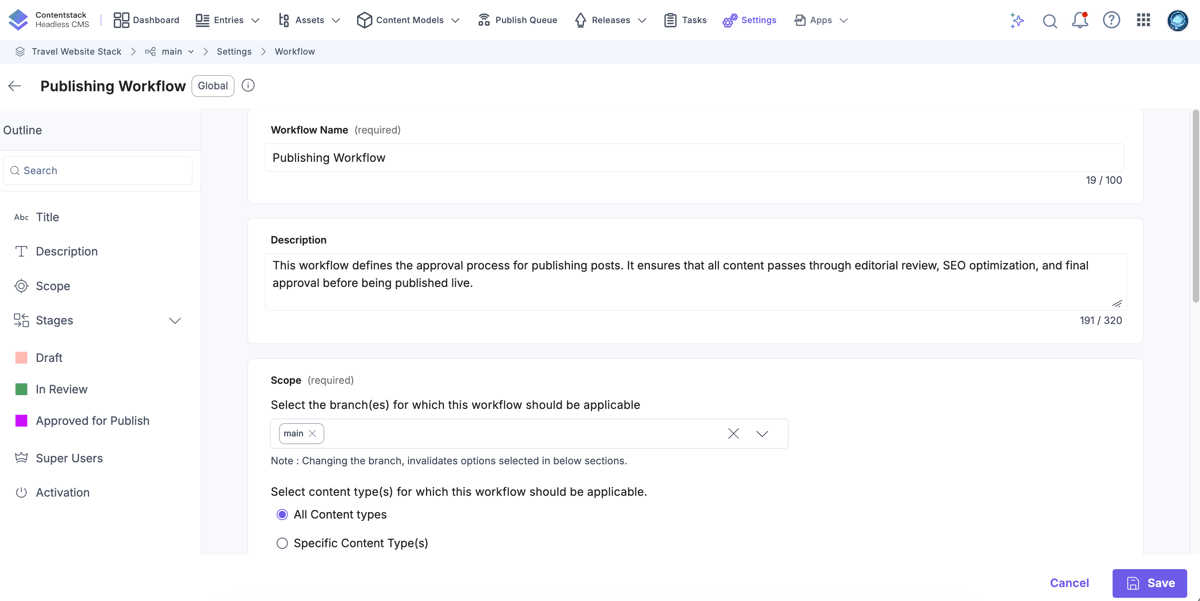 Create Workflows and Stages | Contentstack