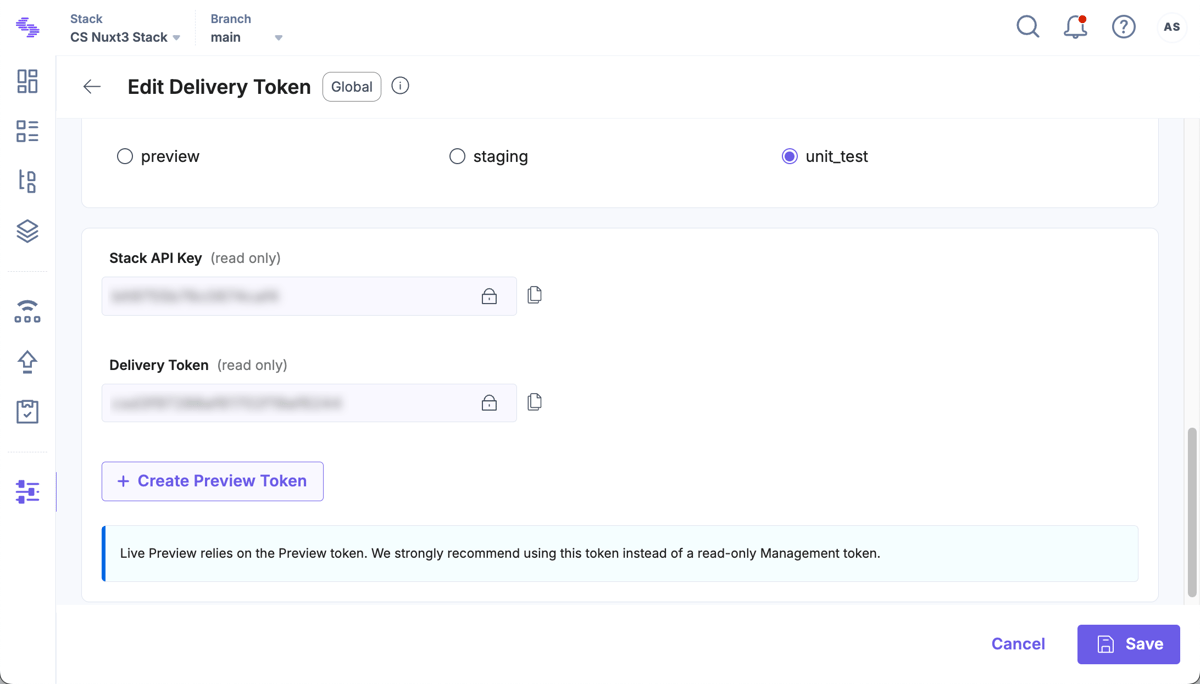 Edit a Delivery Token | Contentstack