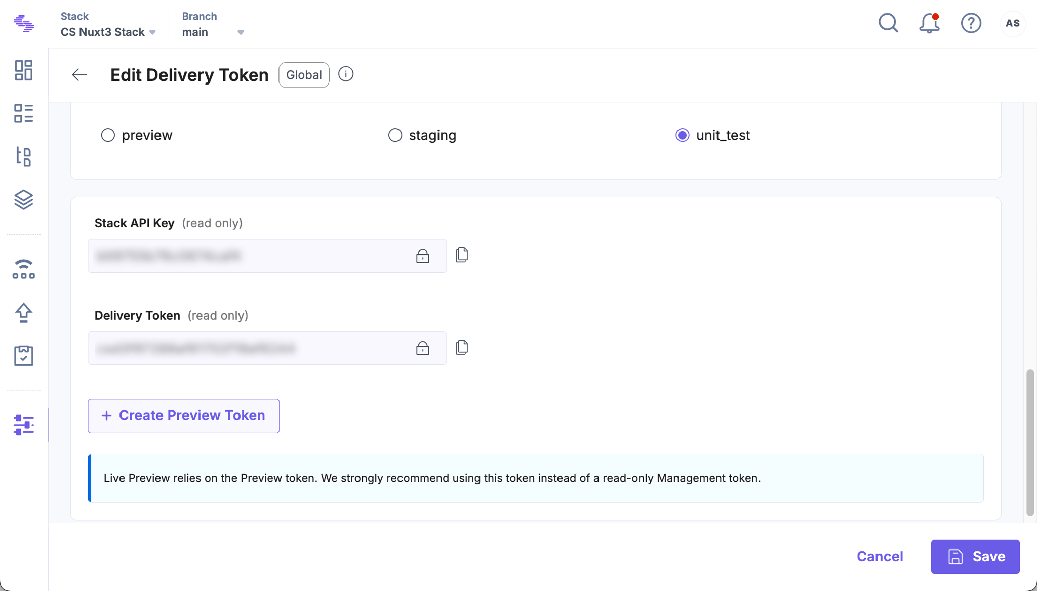 Edit a Delivery Token | Contentstack