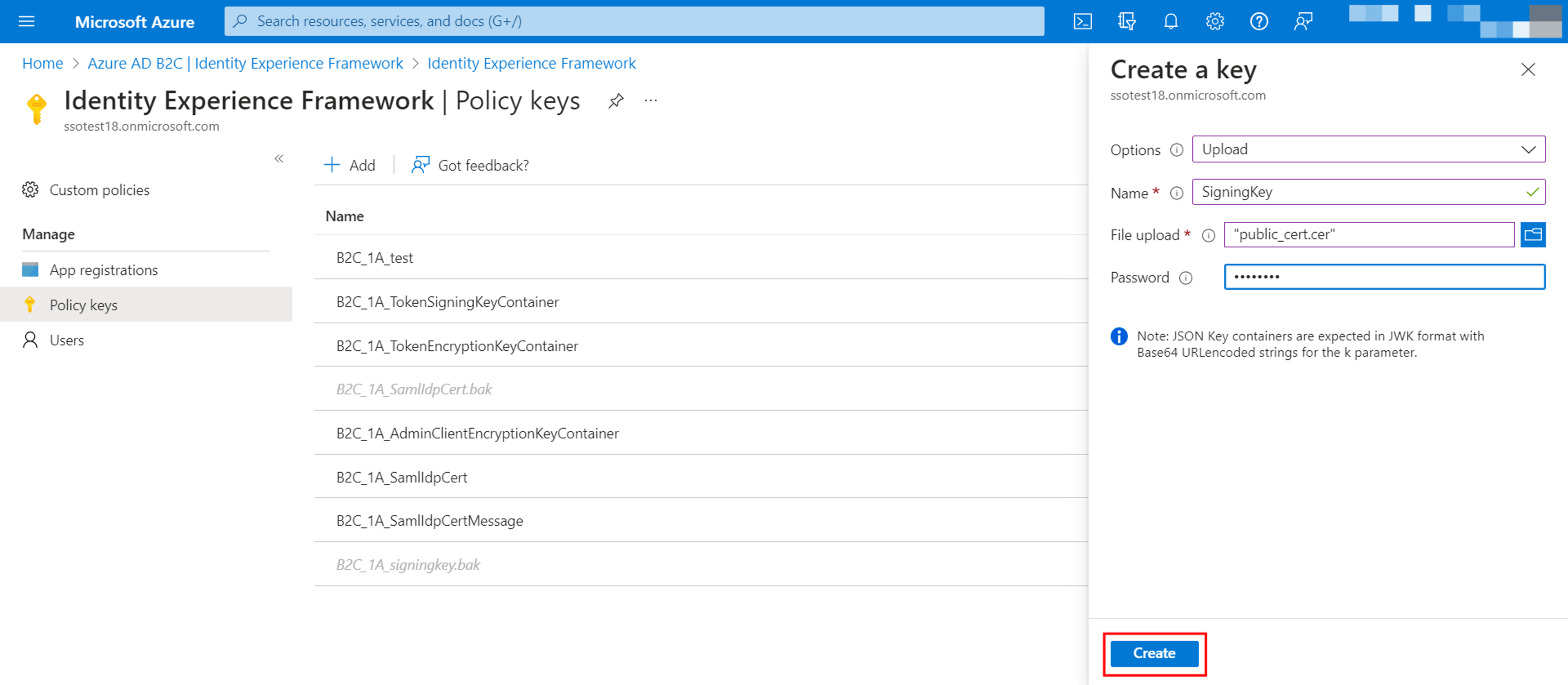 Azure-AD-B2C-create-policy keys