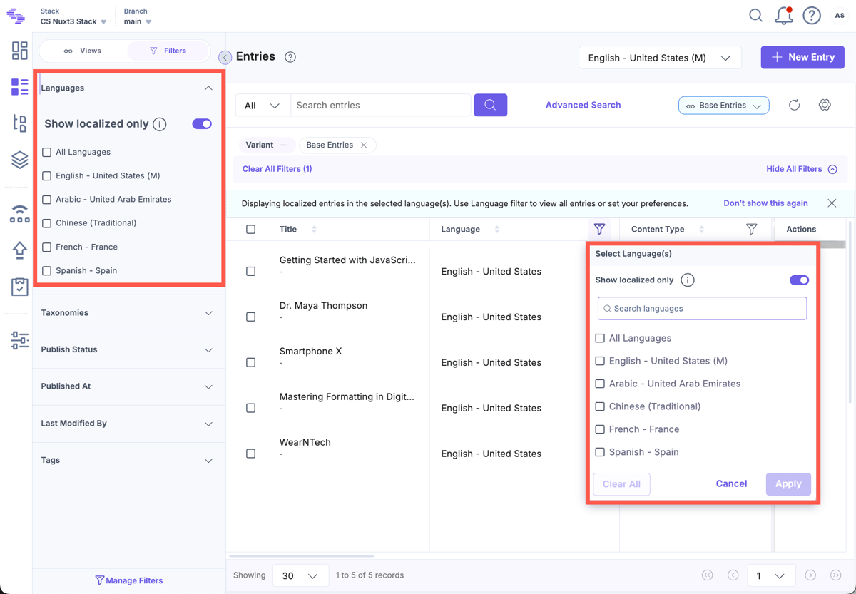 Get Localized Entries | Contentstack