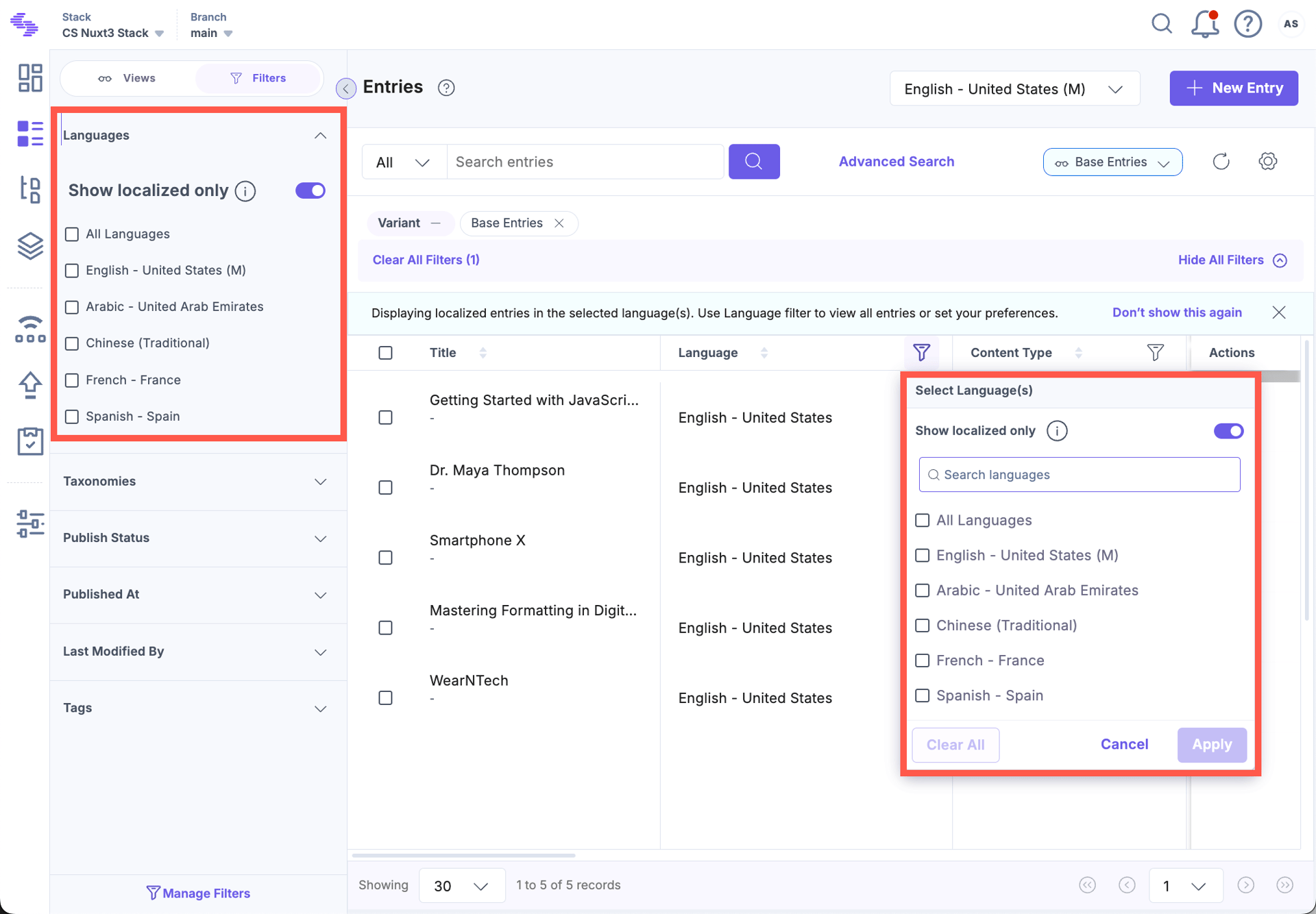 Get Localized Entries | Contentstack