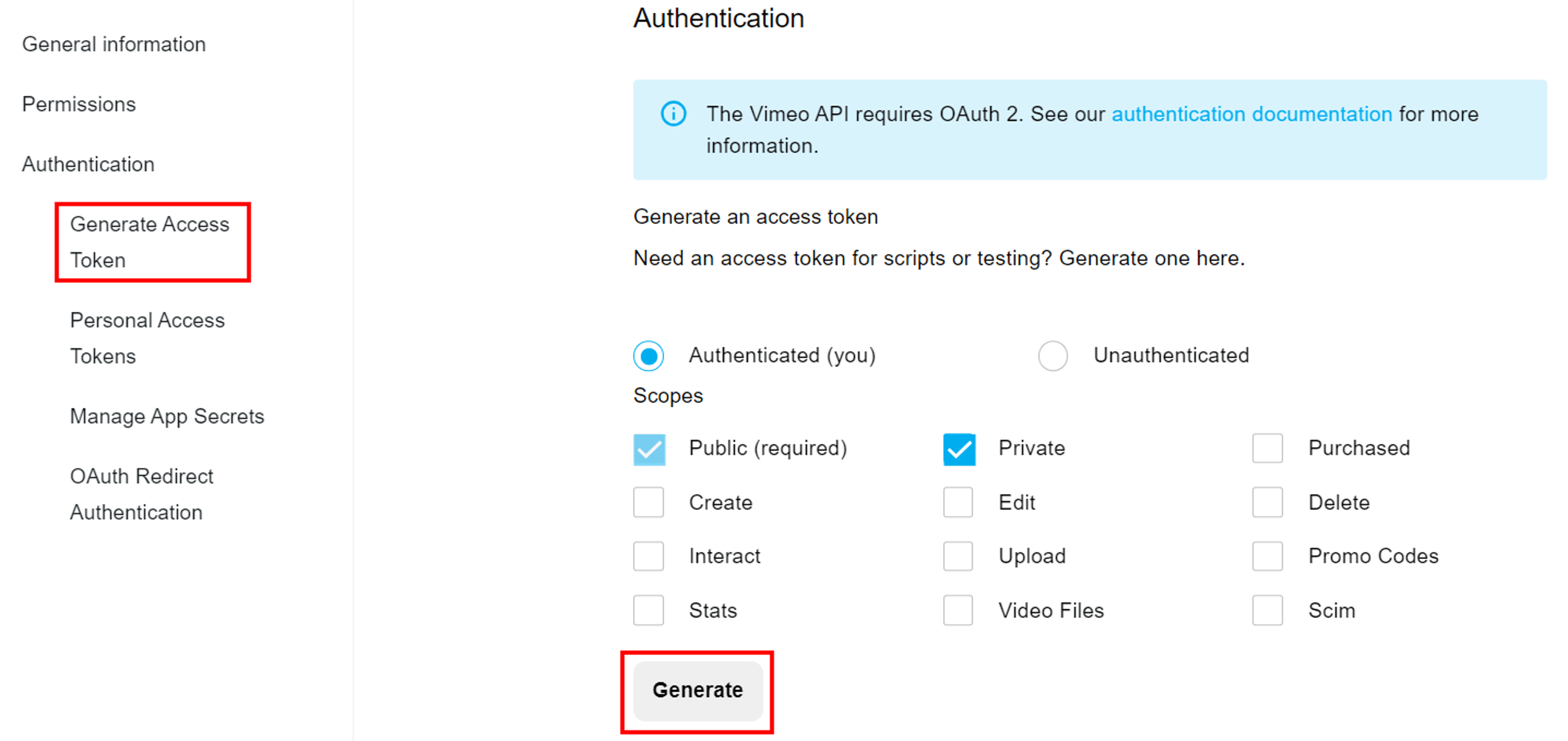 Vimeo-Account-Generate-Token