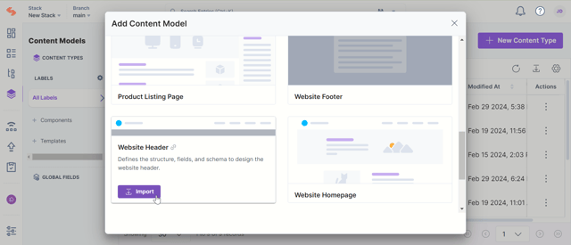 Import Prebuilt Content Models | Contentstack