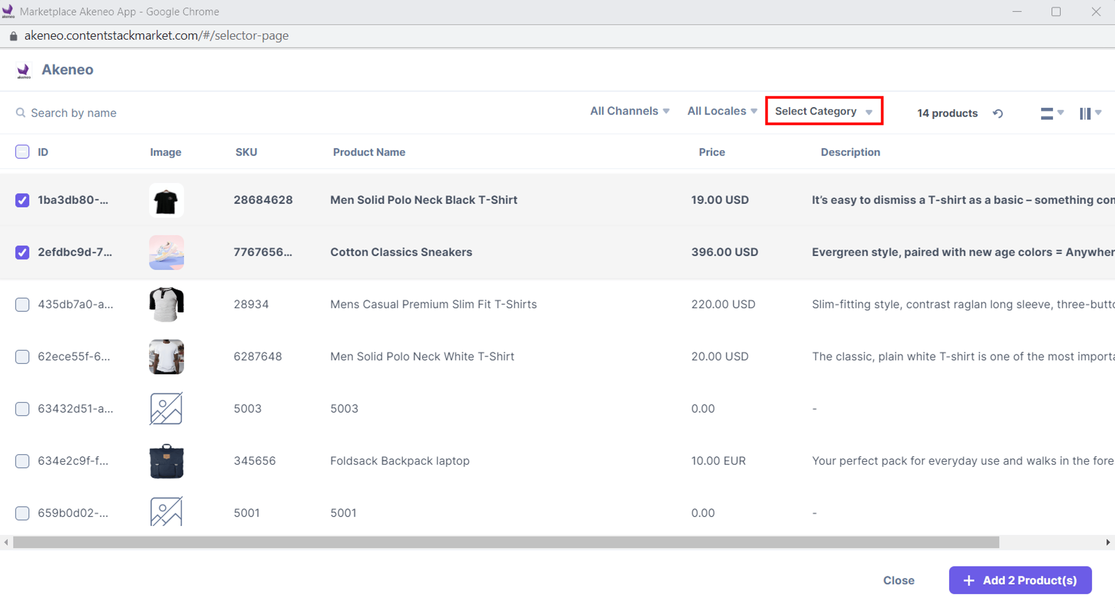 Akeneo-Product-Selector-Page-Category-Filter