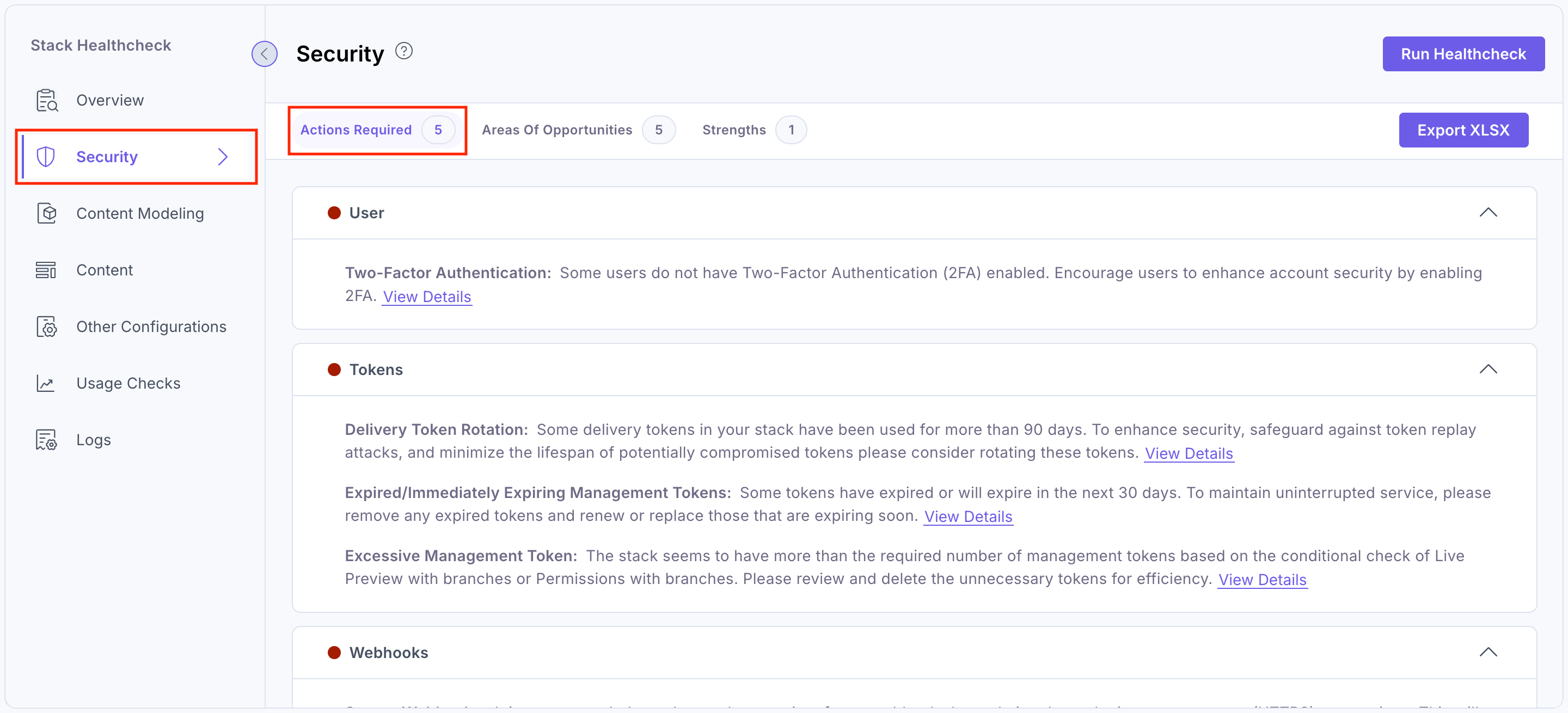 Healthcheck-Security-Actions-Required