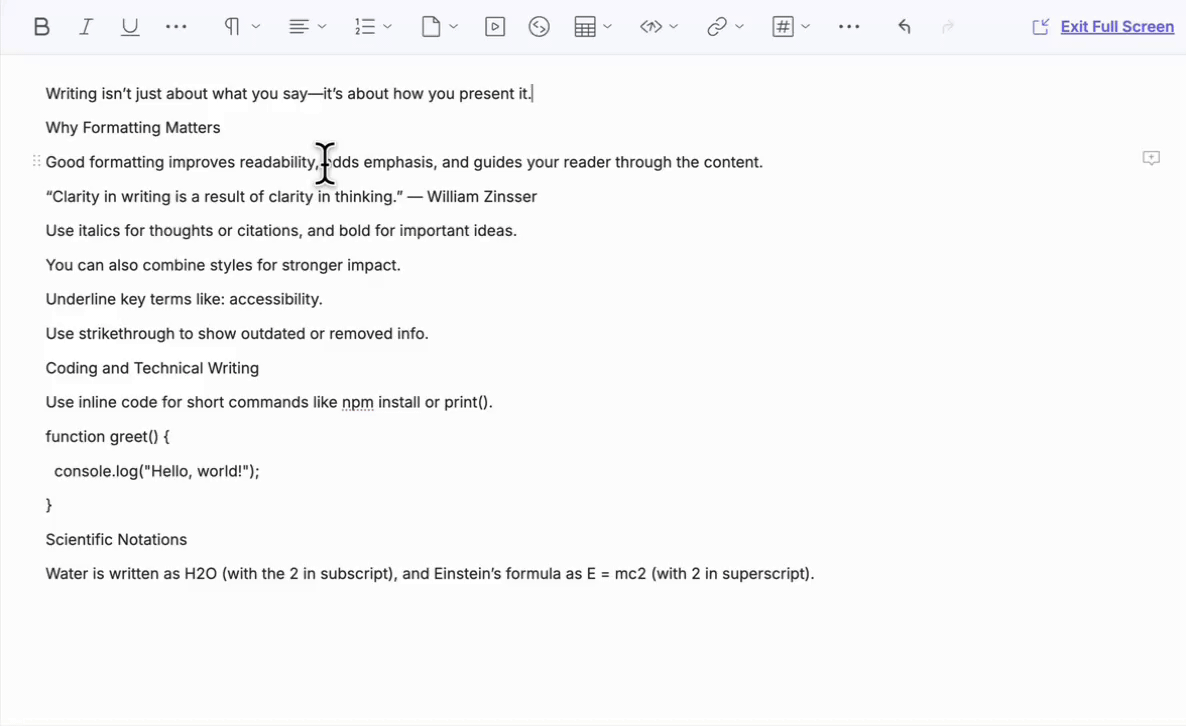 Example of subscript style in JSON RTE