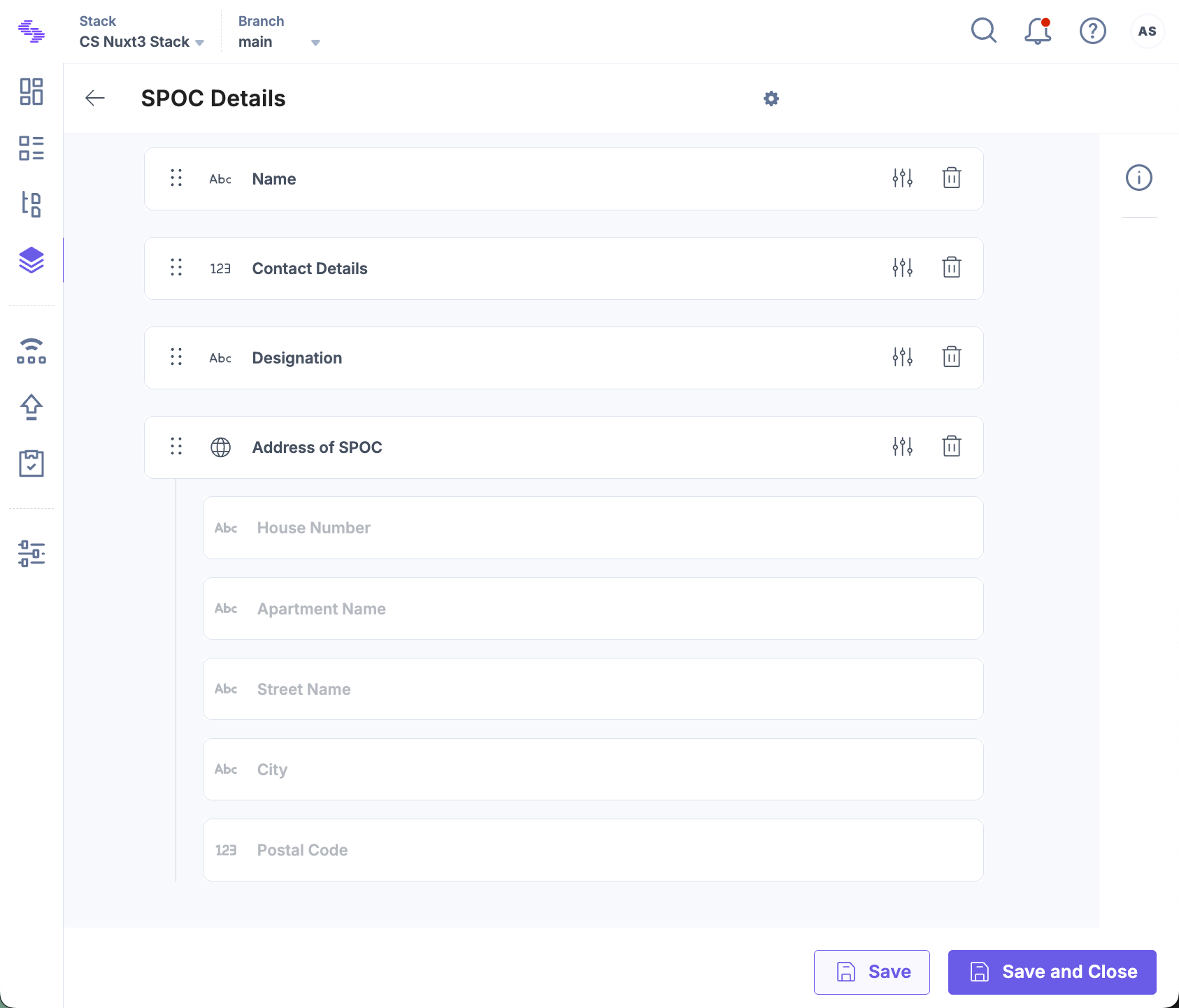 Nested global field example