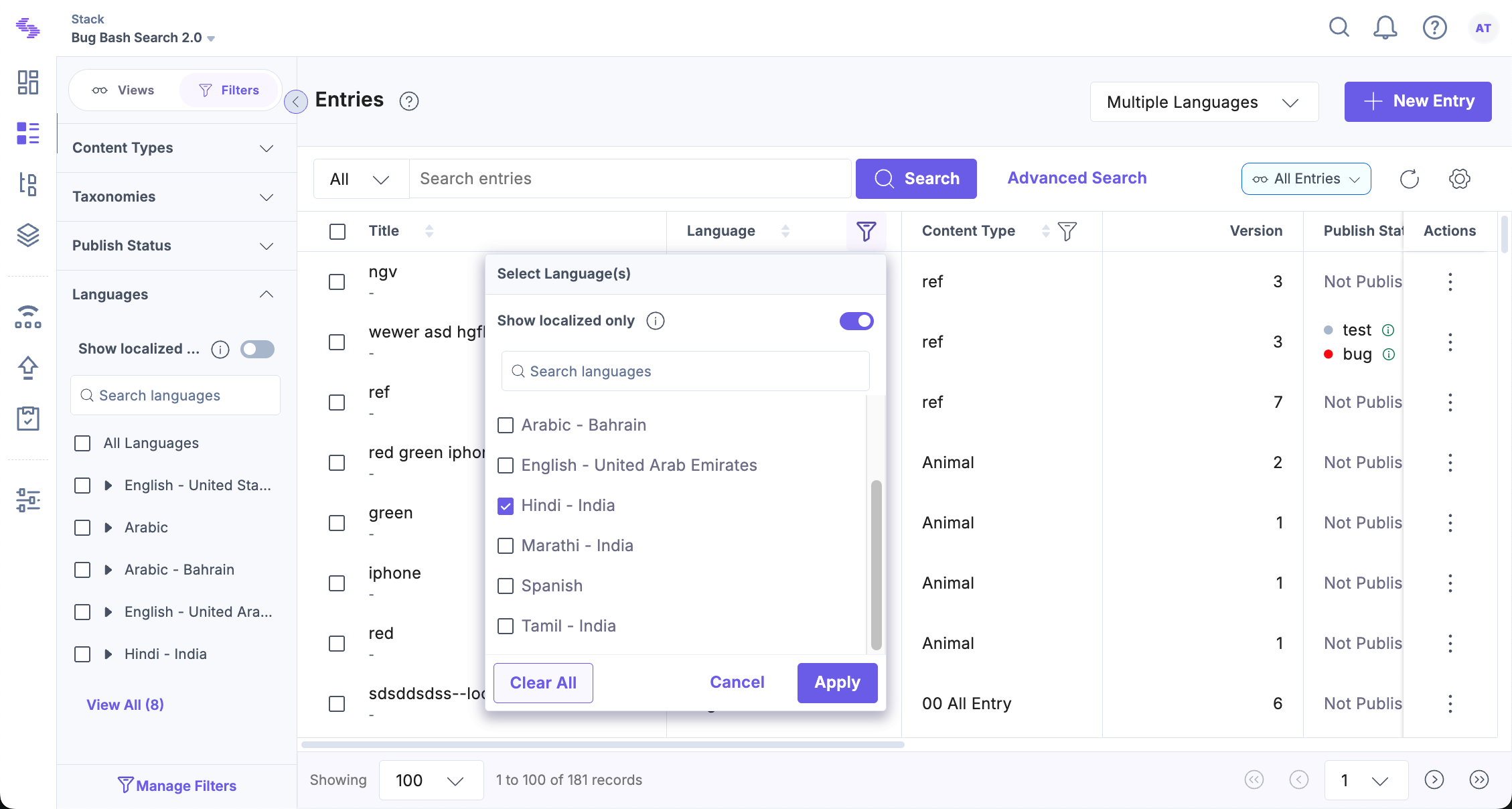 Show Localized Only toggle example