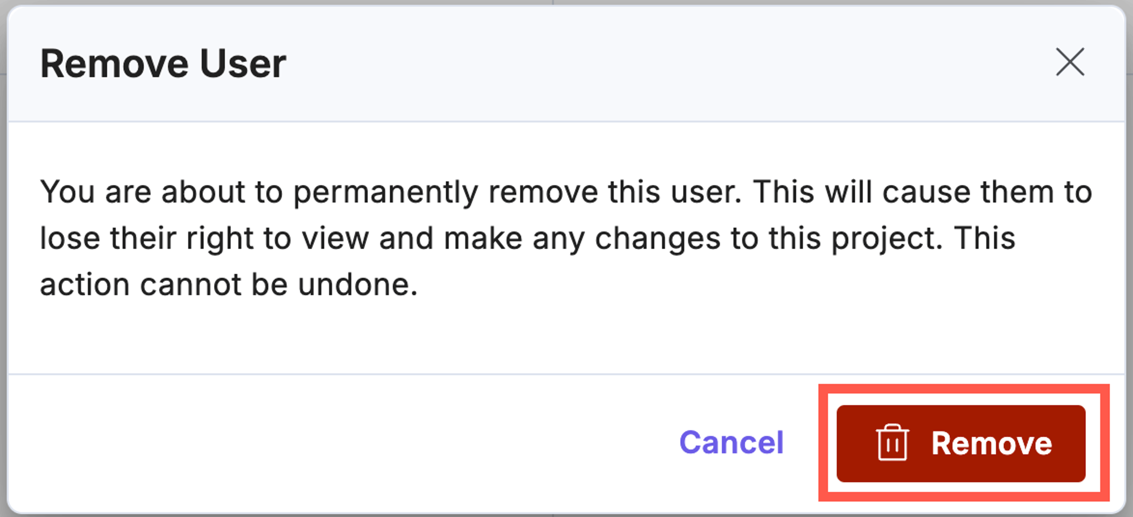 Confirm remove user modal