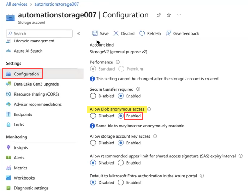Azure_Blob_Storage_Connector_Containers_Allow_anonymous_access
