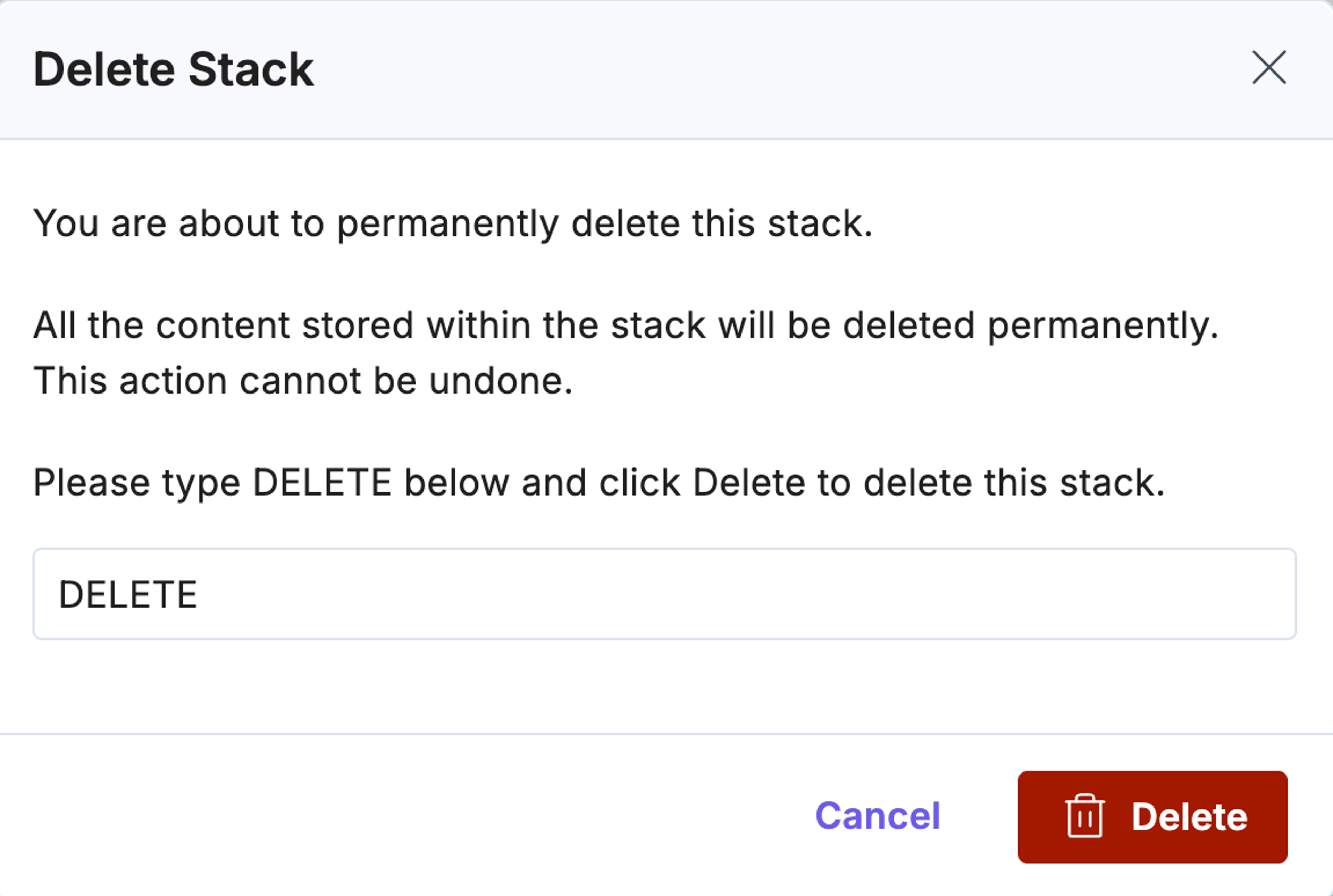 Setup A Stack Delete A Stack Delete Confirmation Modal