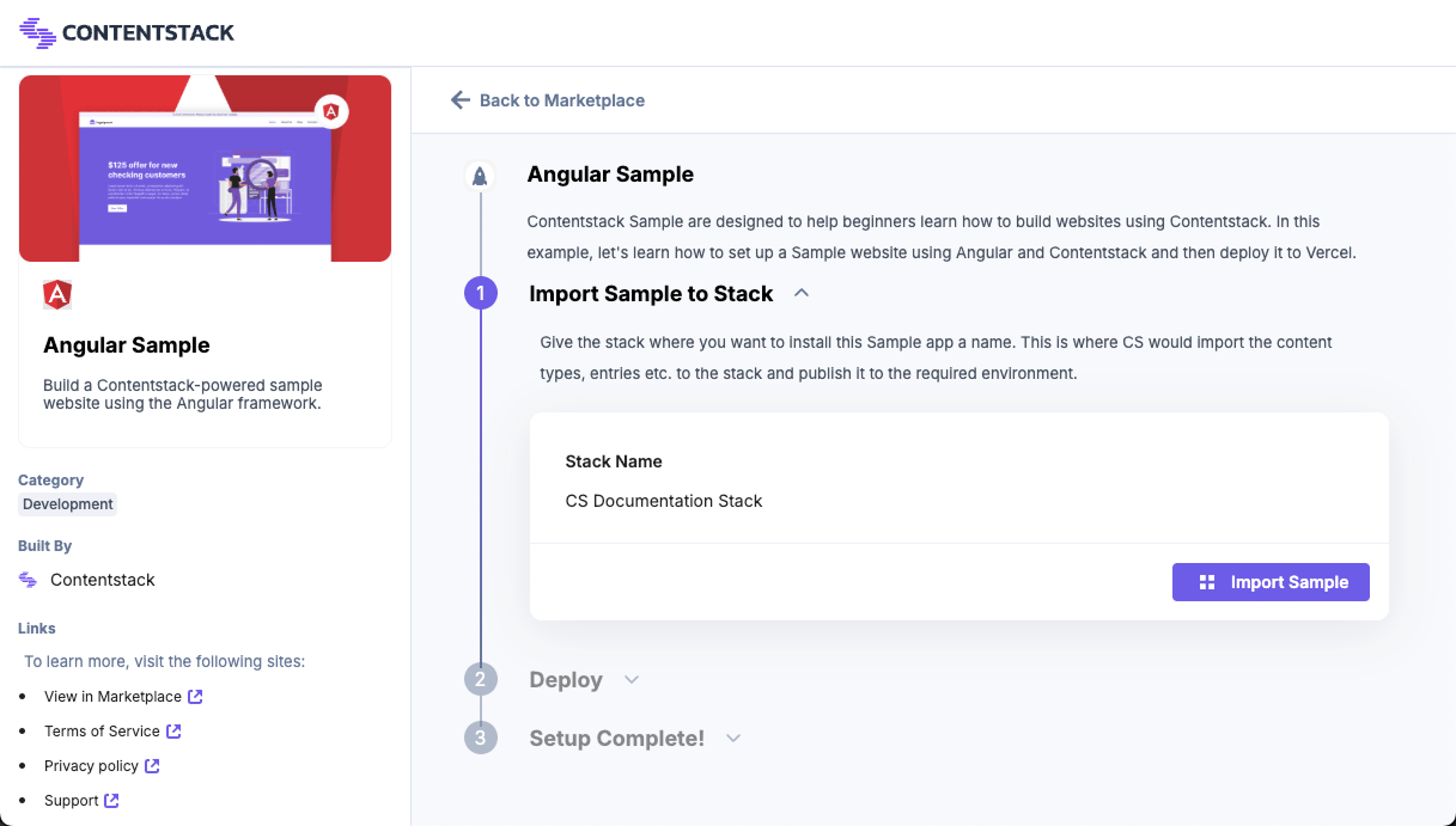 Setup A Stack Import Prebuilt Stacks Enter Details