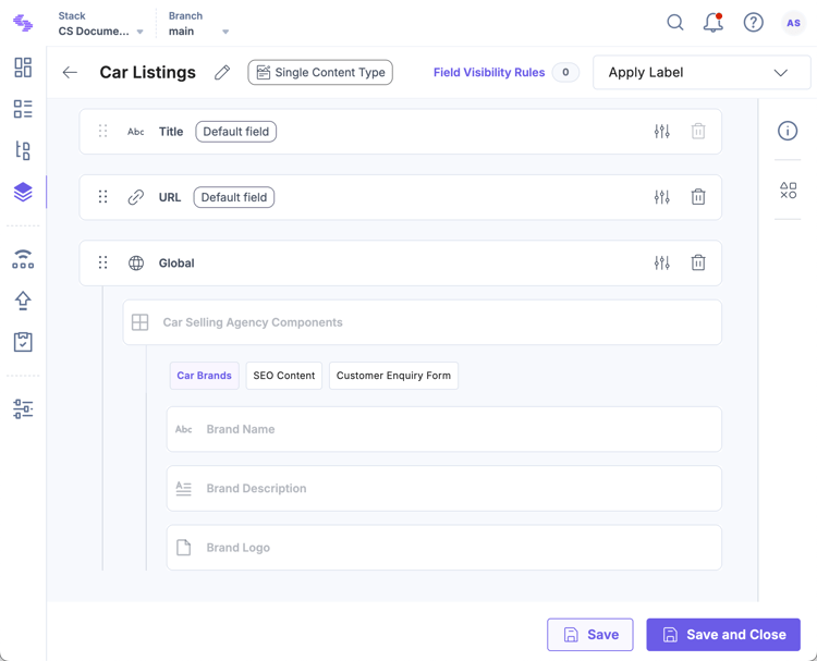 Modular Blocks within Global Field | Contentstack