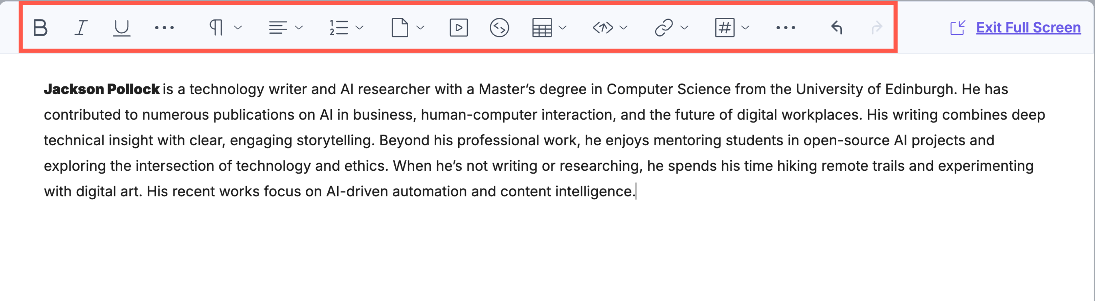 Configured toolbar example