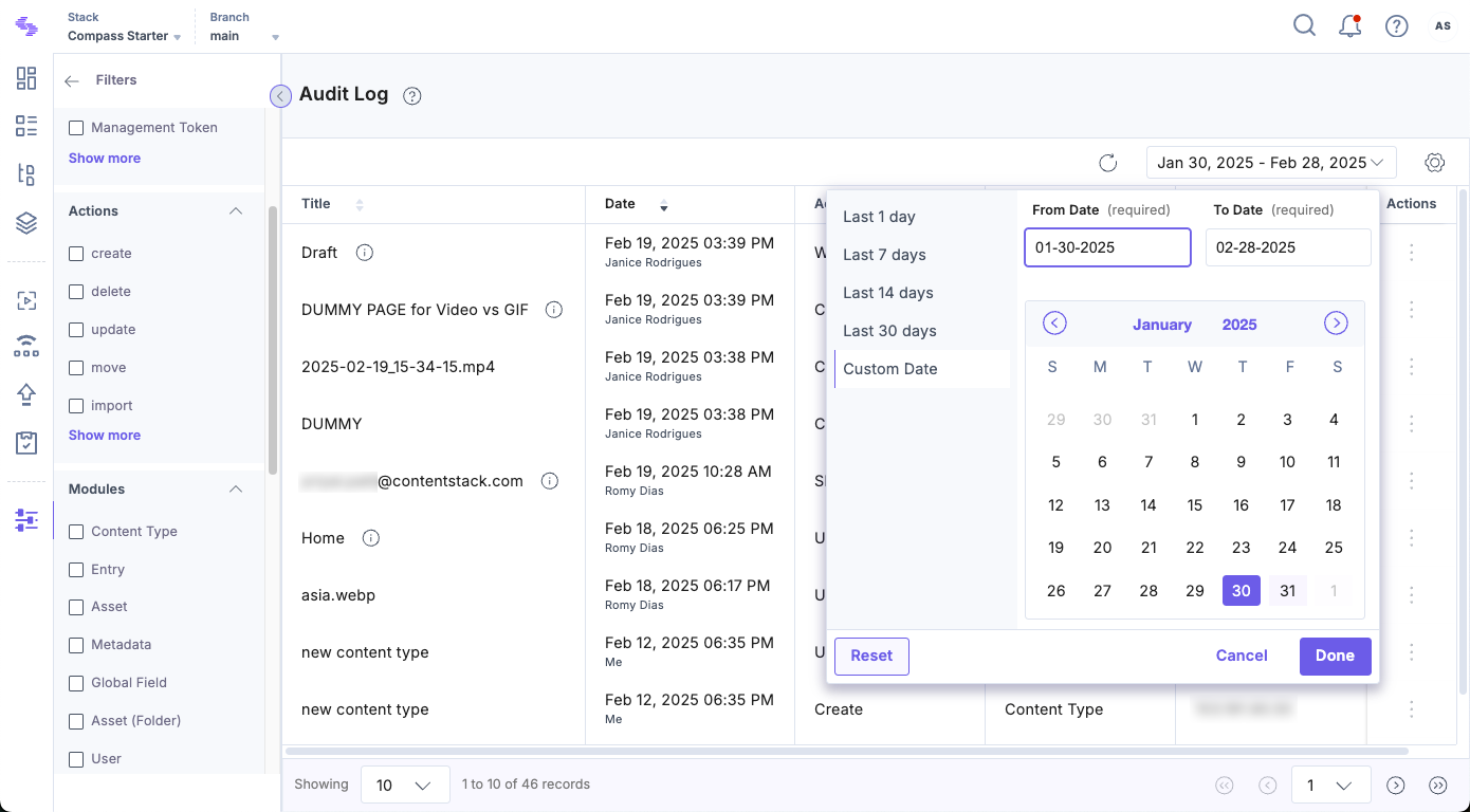 Audit Log Date Filter