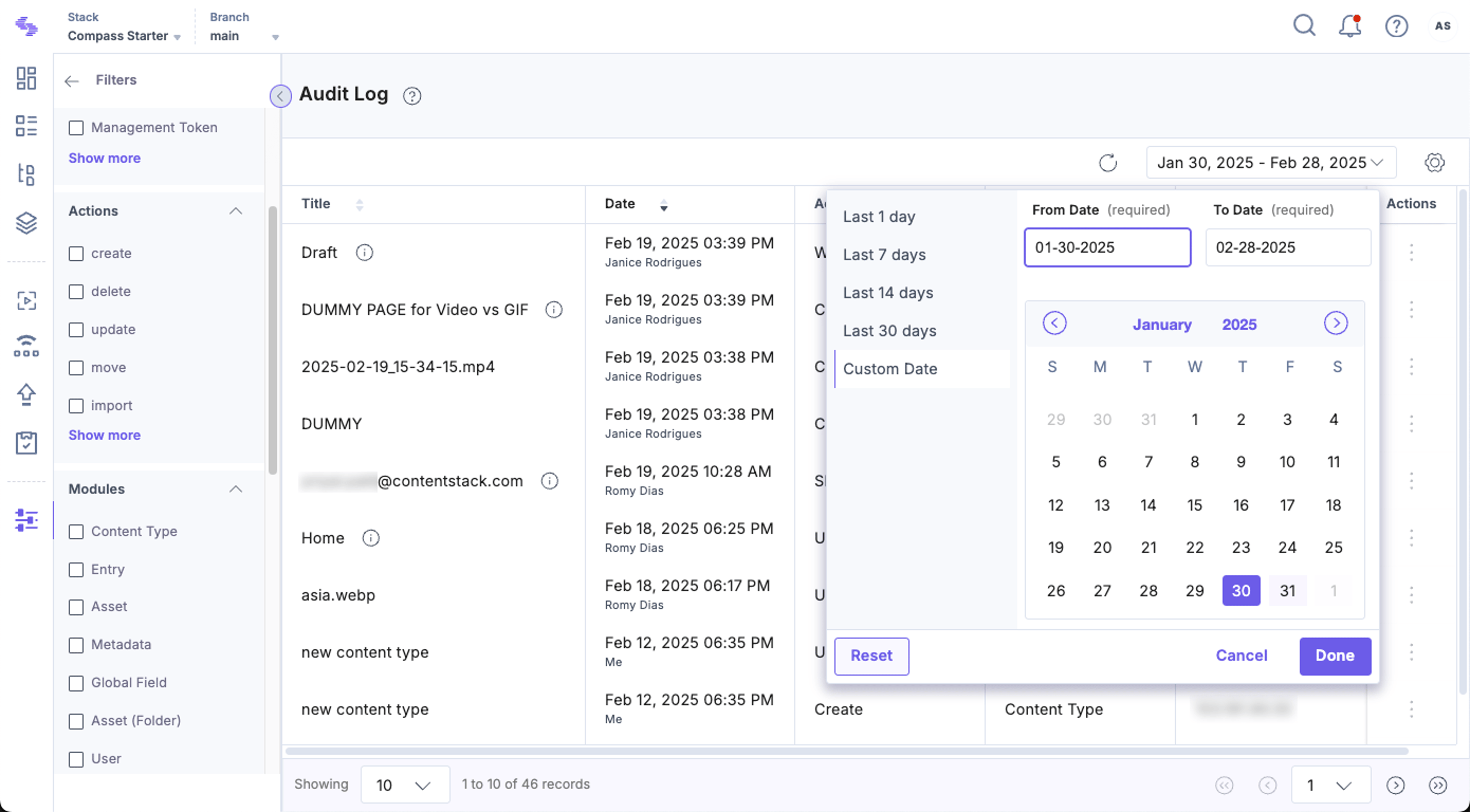 Audit Log Date Filter