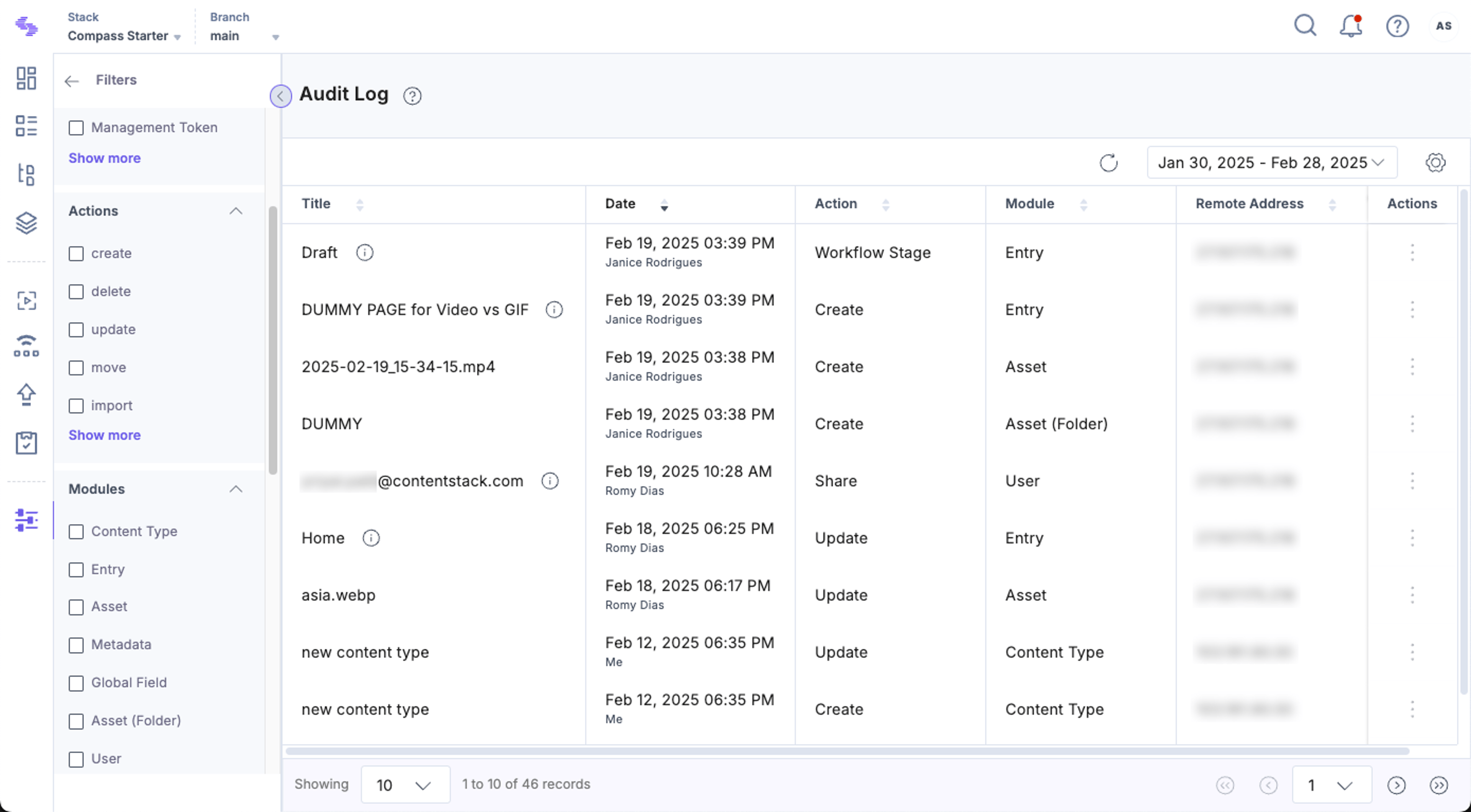  Audit Log details in Contentstack