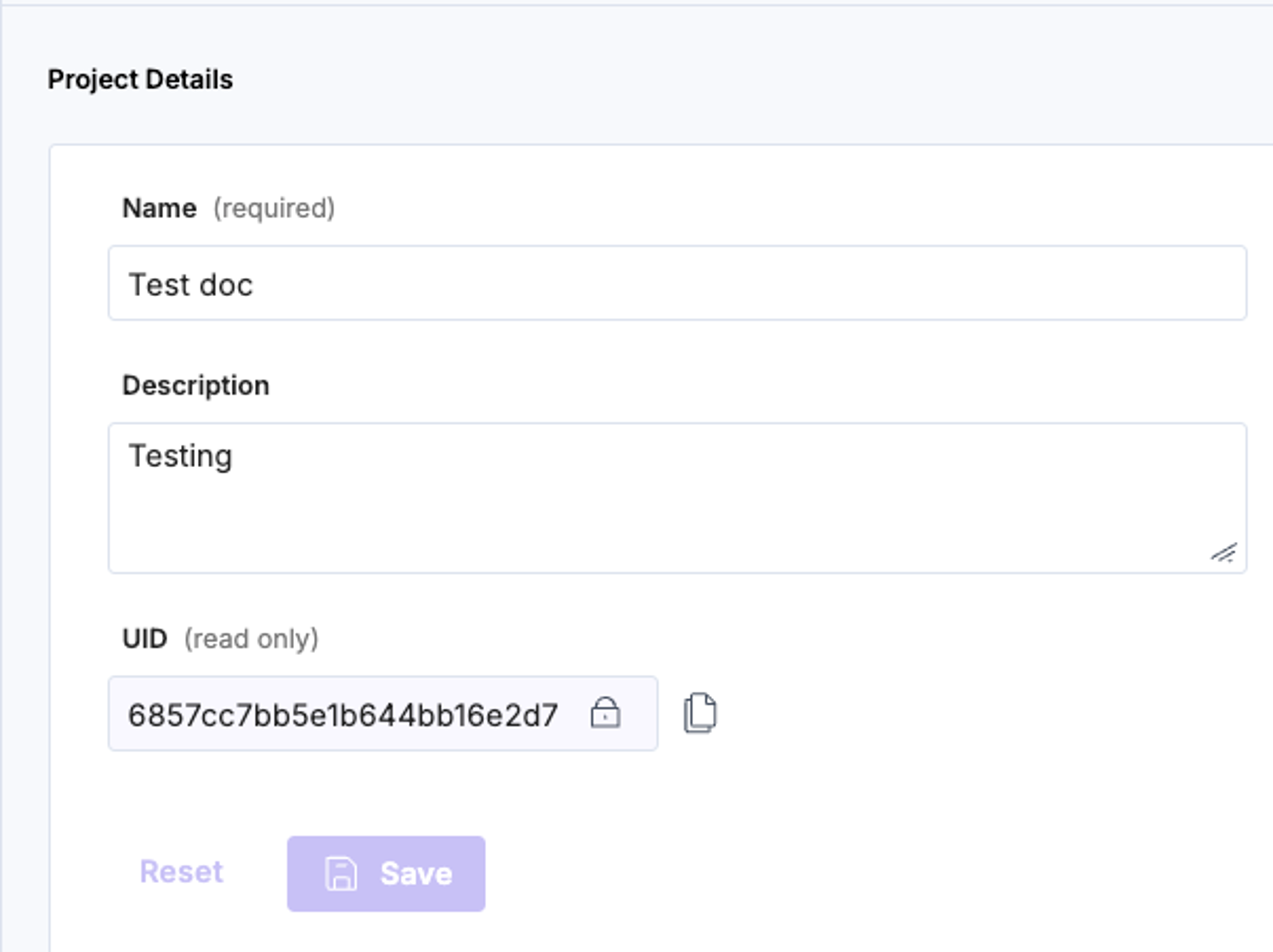 Project Details fields
