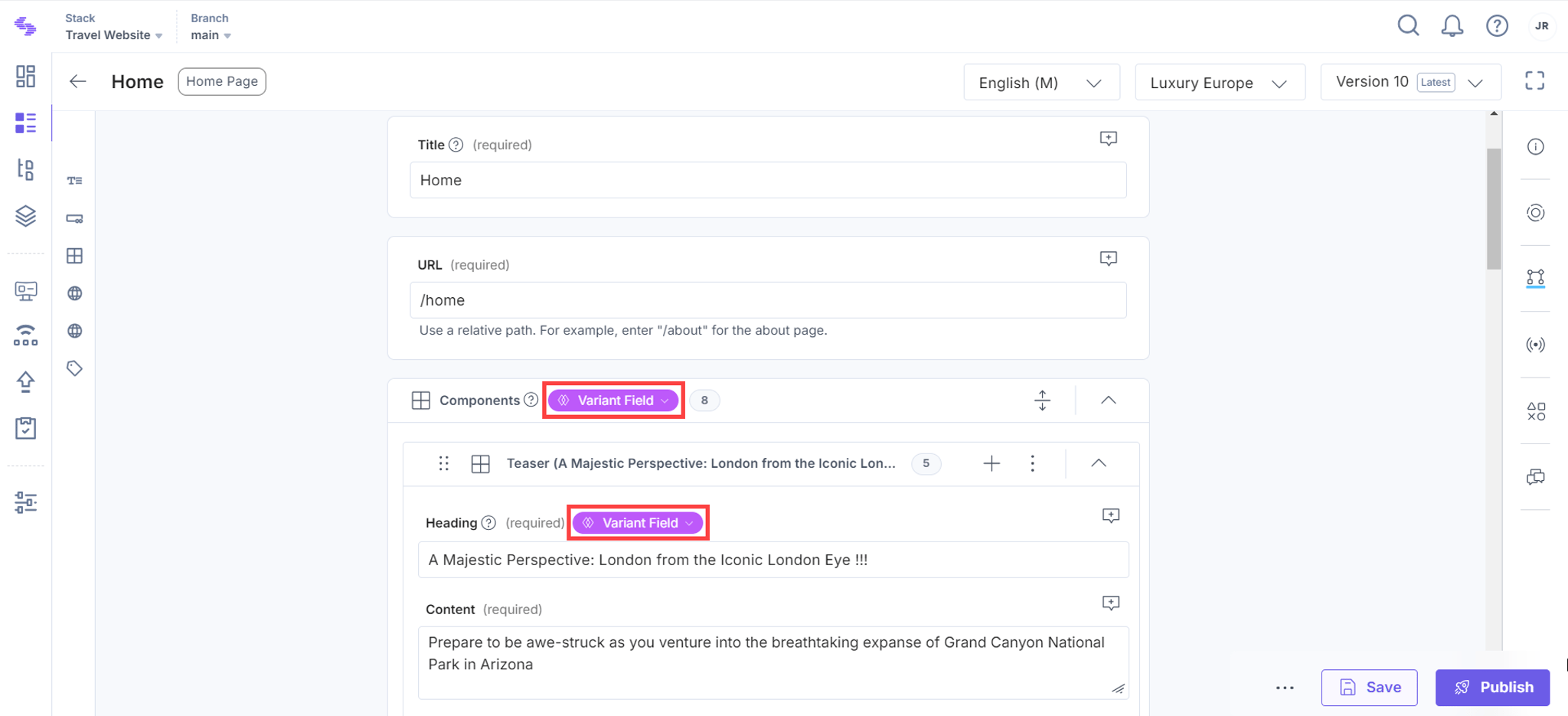 Create an Entry Variant | Contentstack