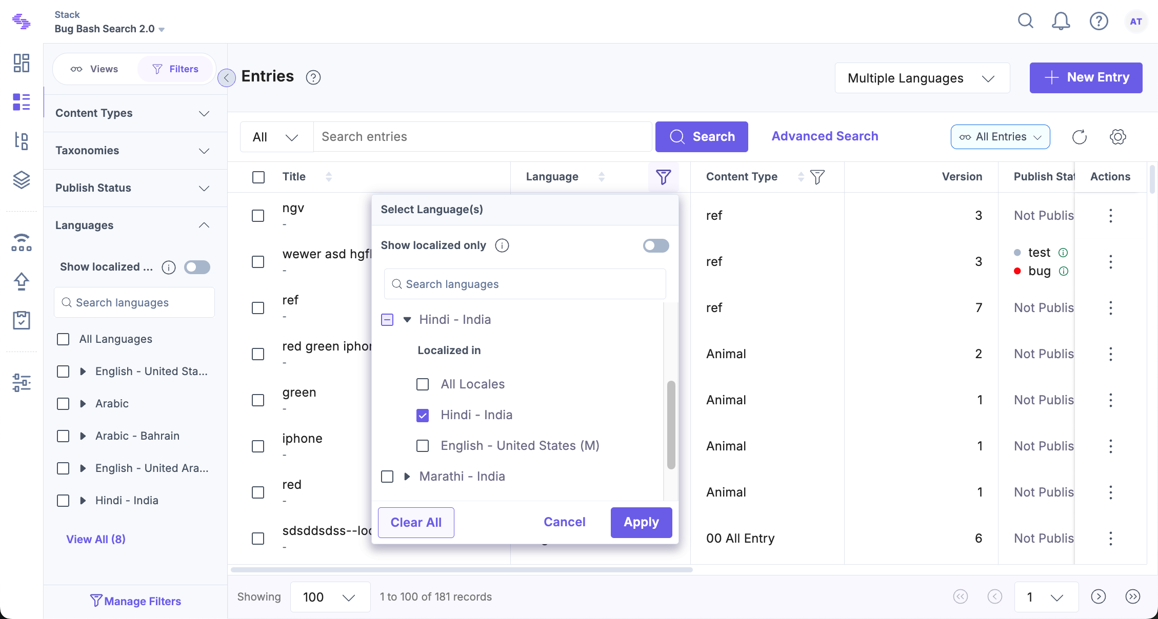 Example of language dropdown filter