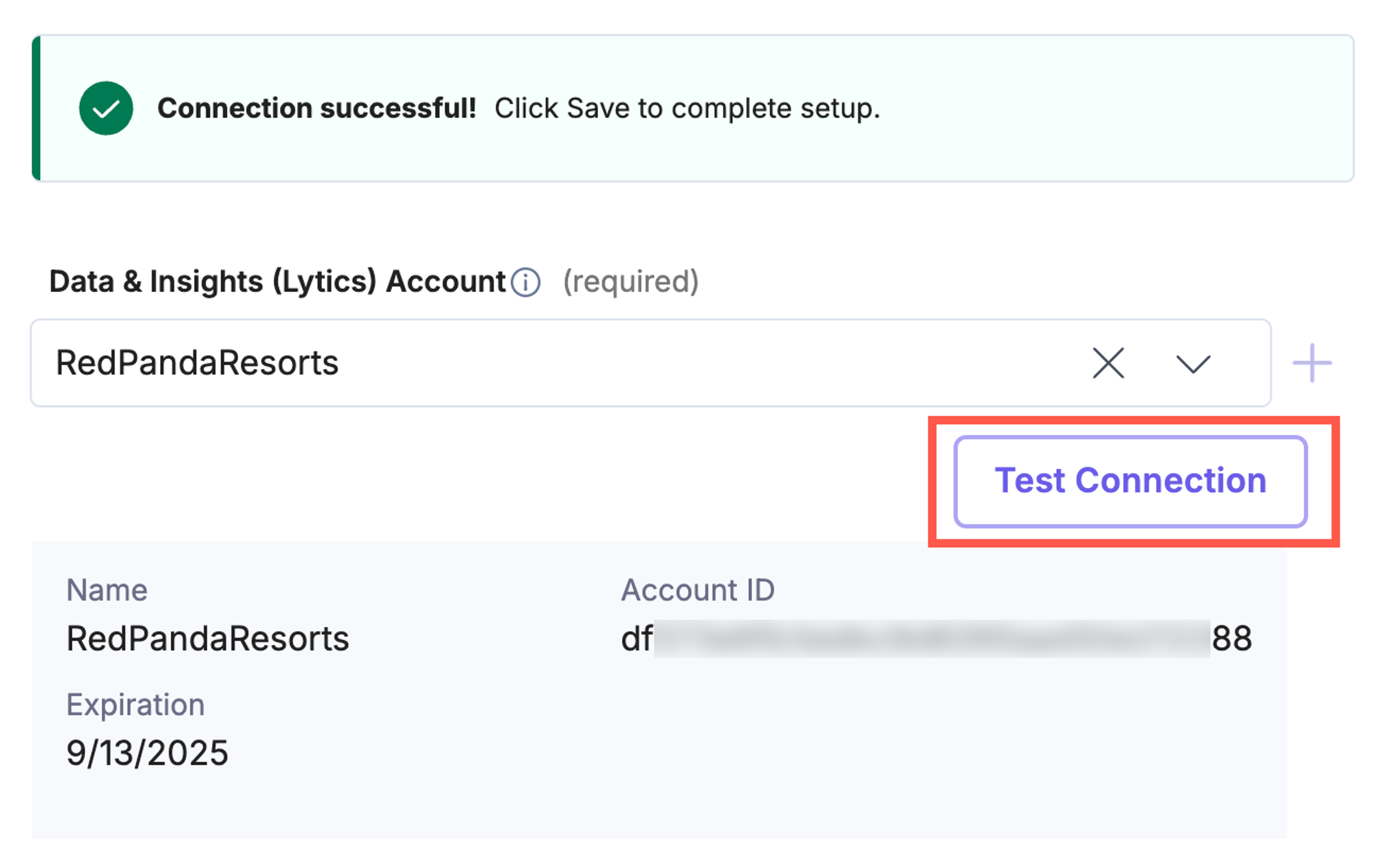4. Connection test success for RedPandaResorts.png