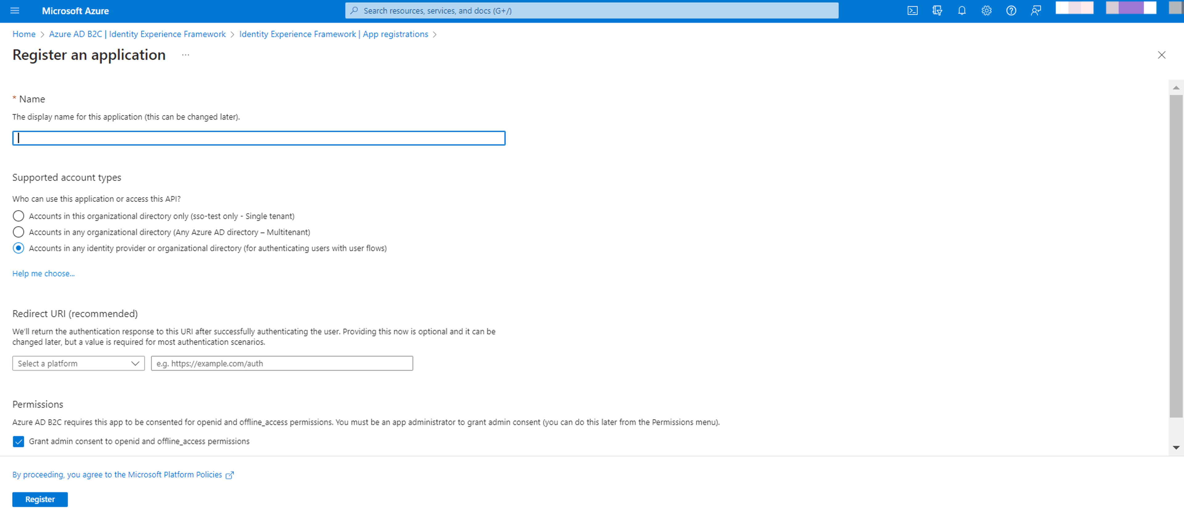 Azure-AD-B2C-registeration-an-app