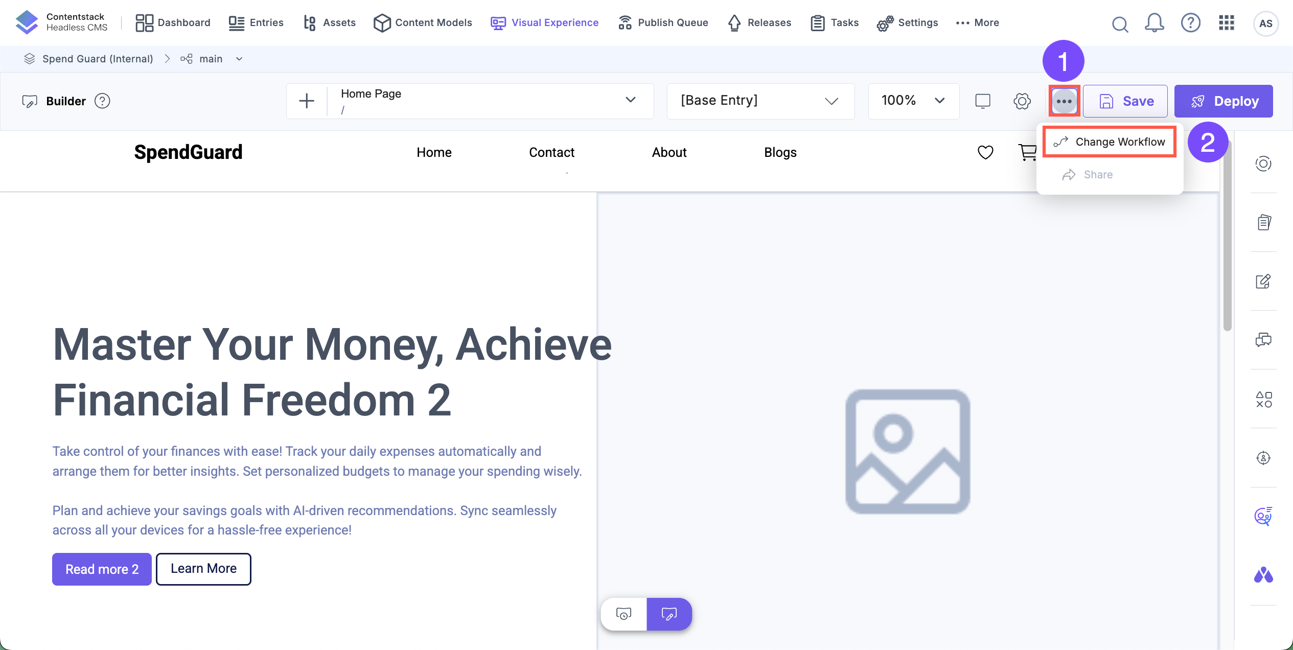 Workflow management modal in Visual Builder