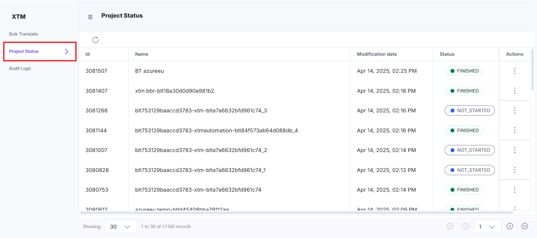 XTM-Full-Page-Project-Status