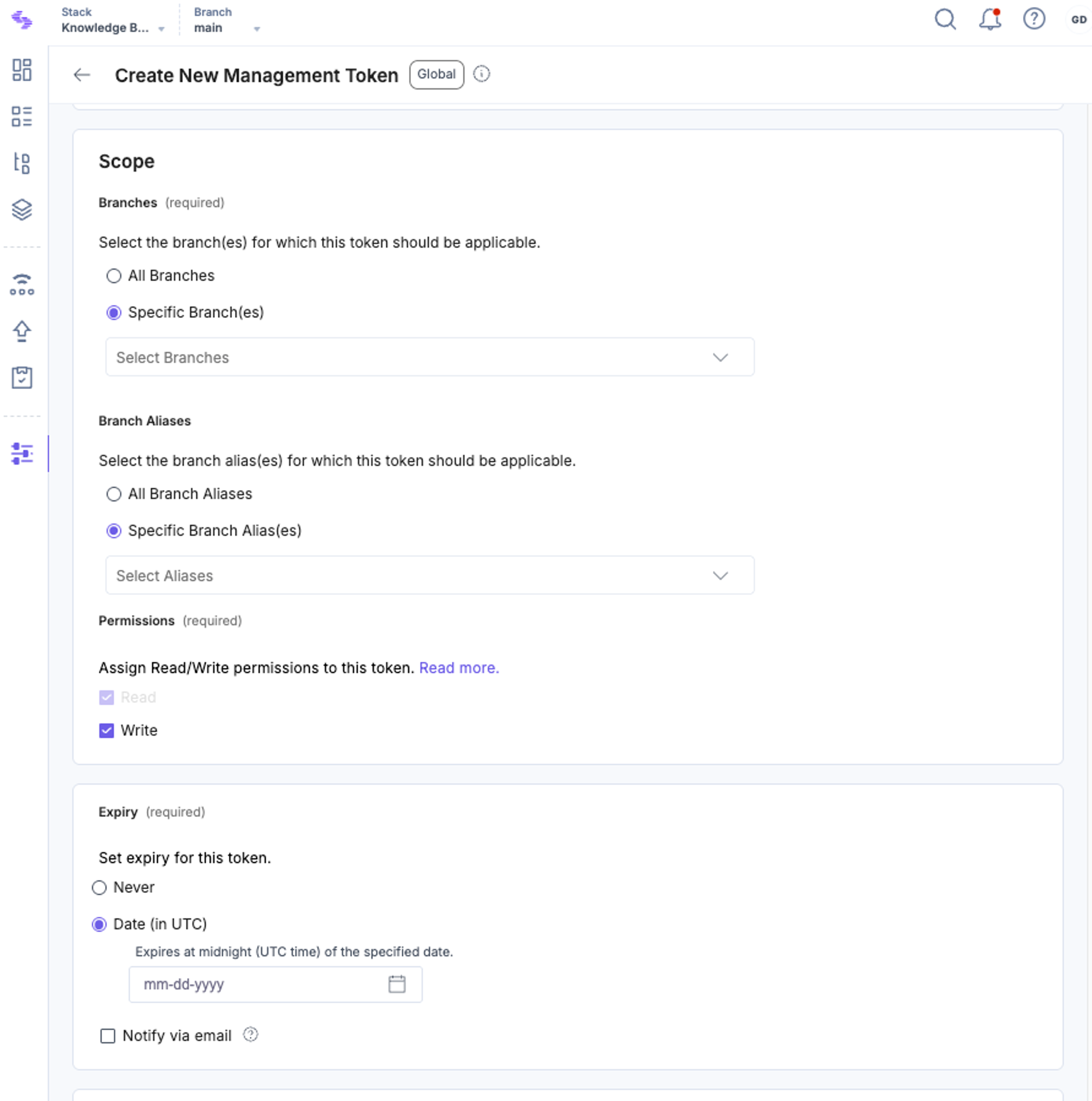 Management Token Expiry Setup