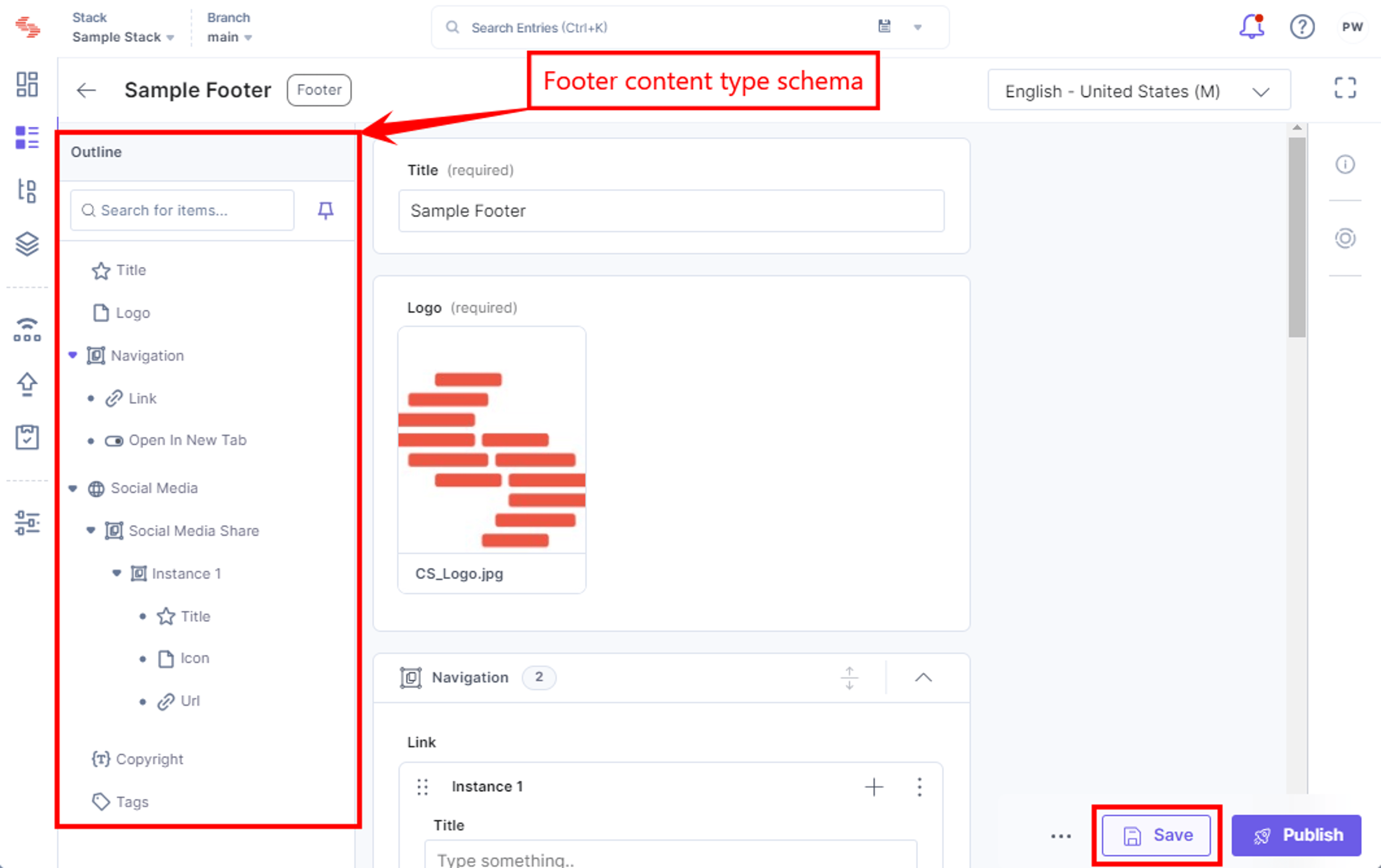 How to import content models - Footer content type schema