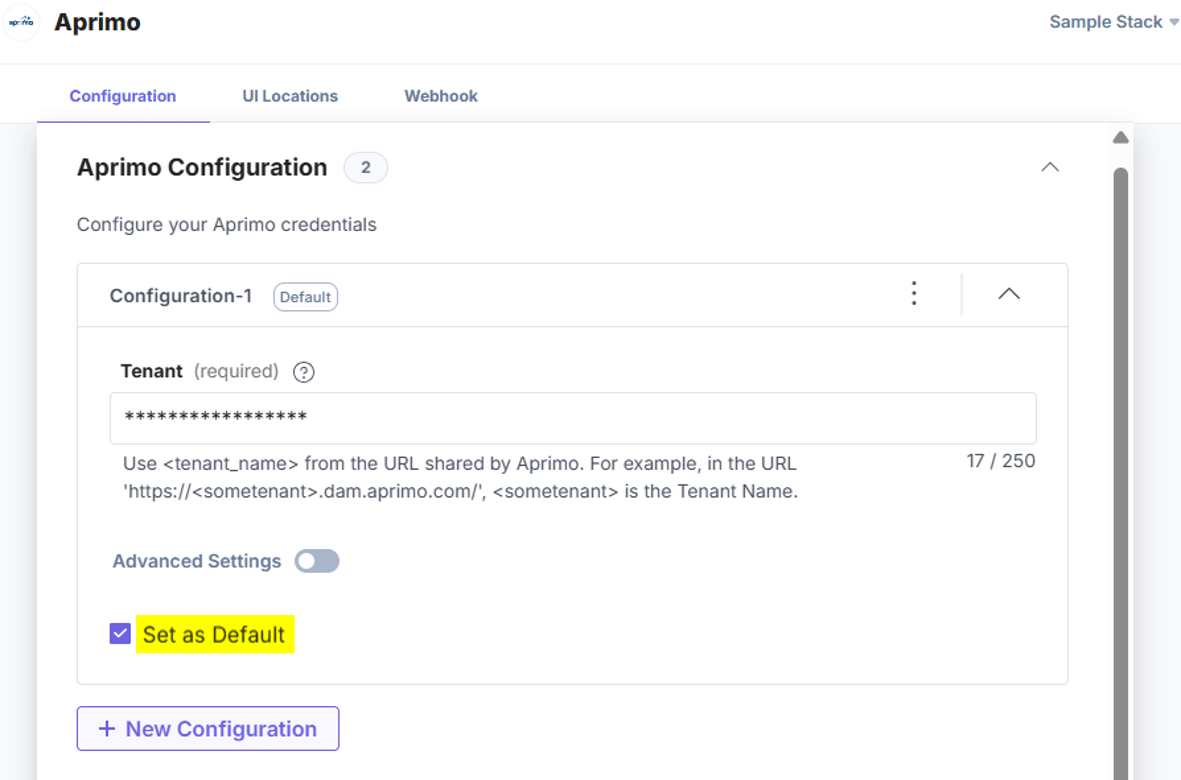 Aprimo-Configuration-Set-As-Default