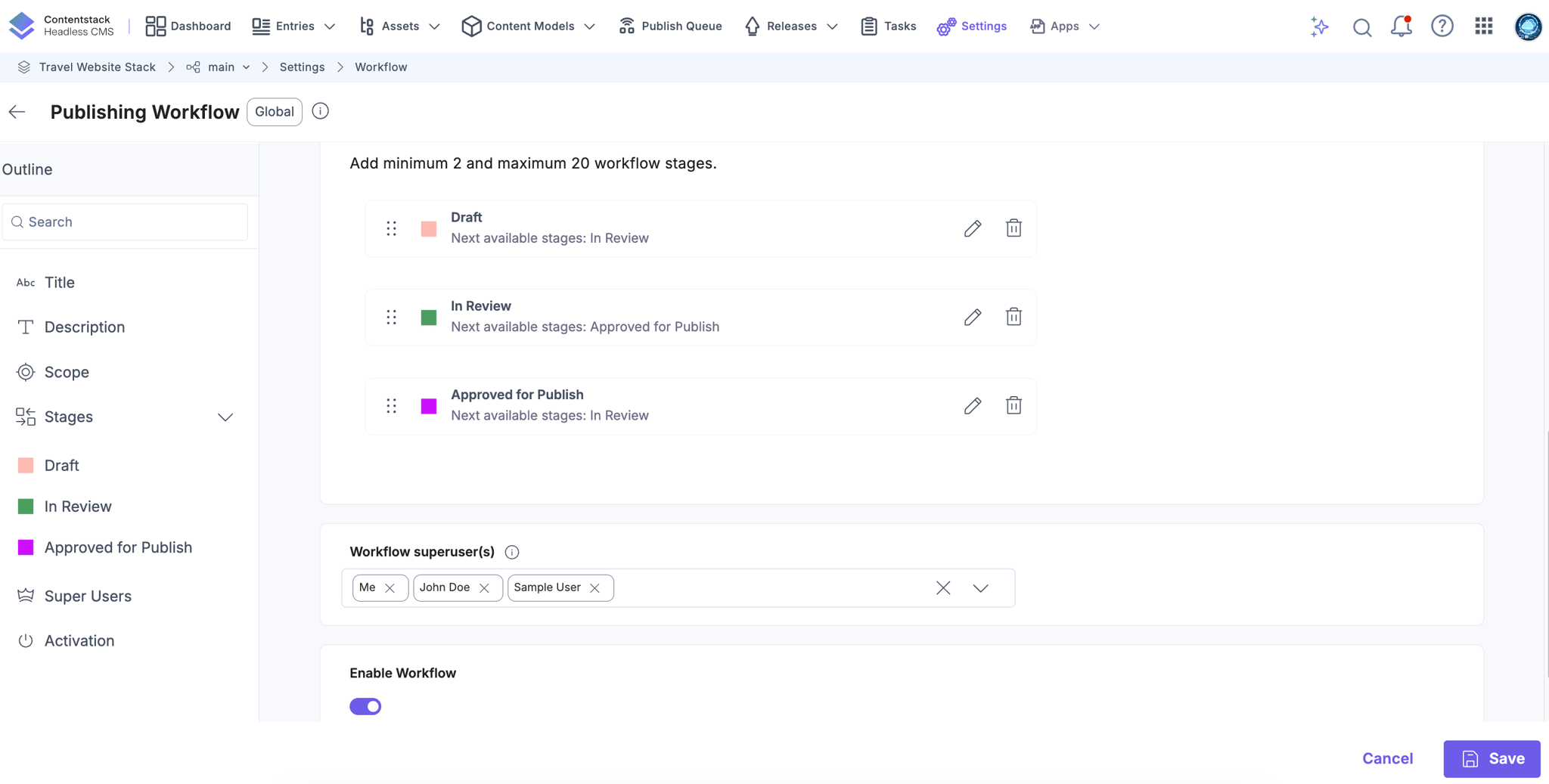 Create Workflows and Stages | Contentstack