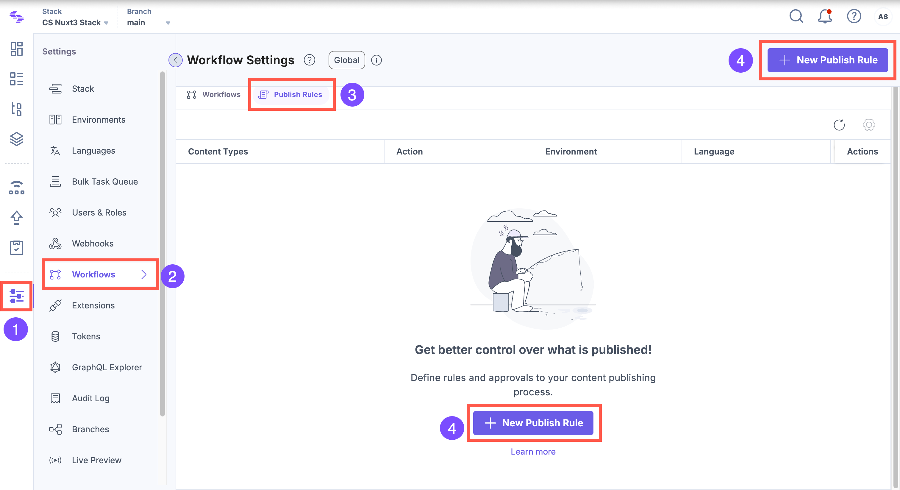 New Publish Rule button