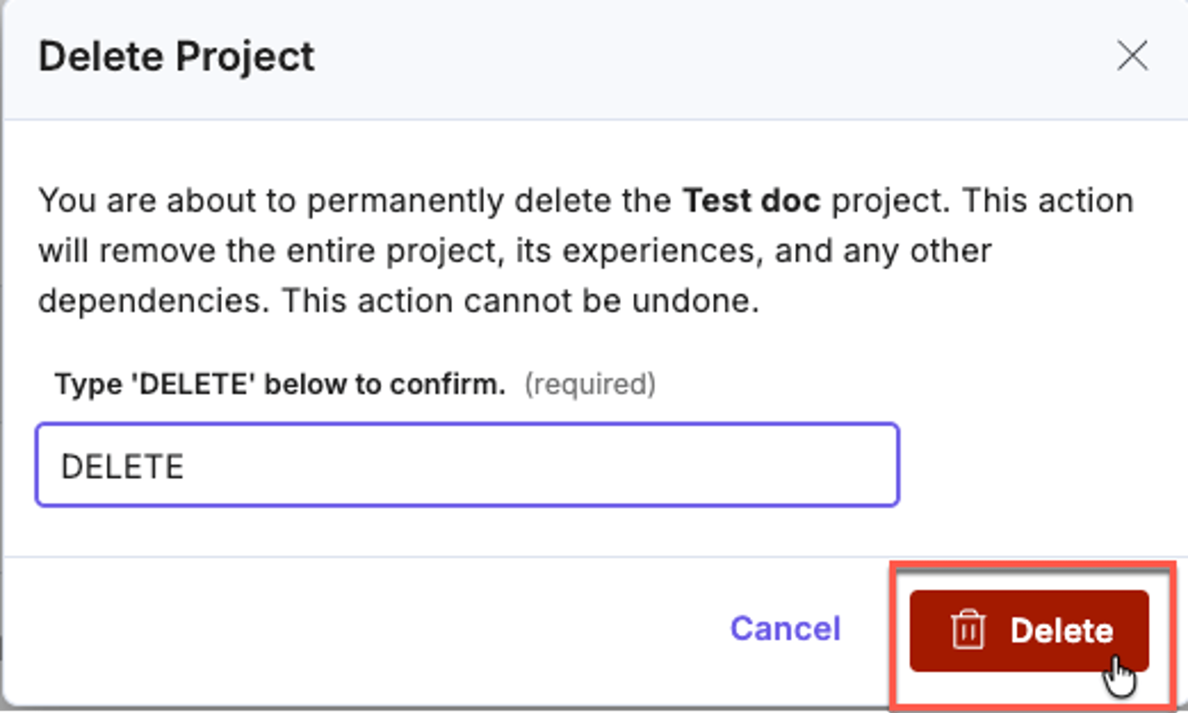 Type DELETE to confirm