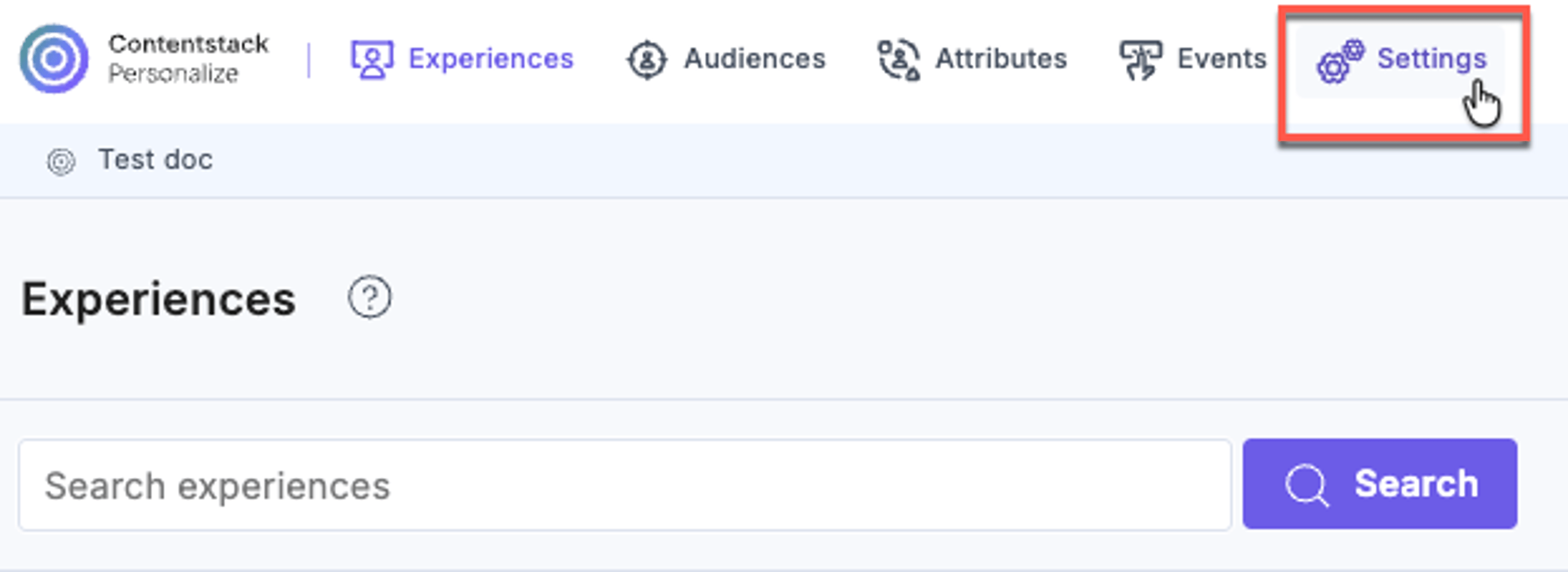 Settings in top navigation