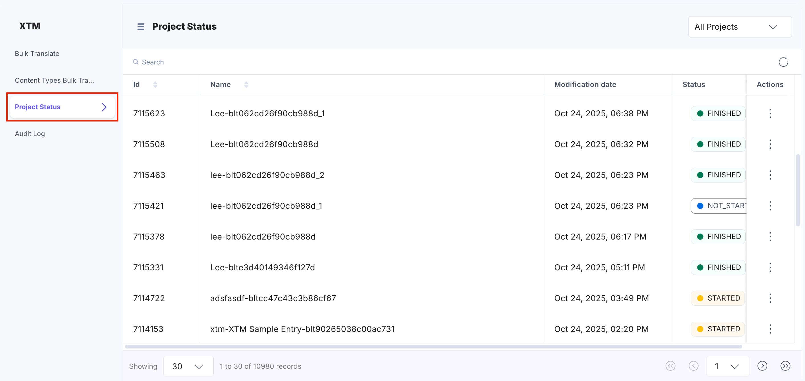 XTM-Full-Page-Project-Status