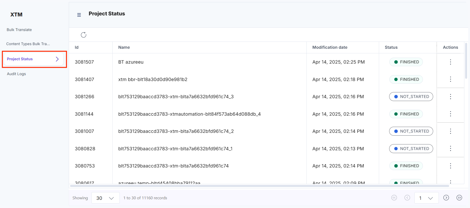 XTM-Full-Page-Project-Status